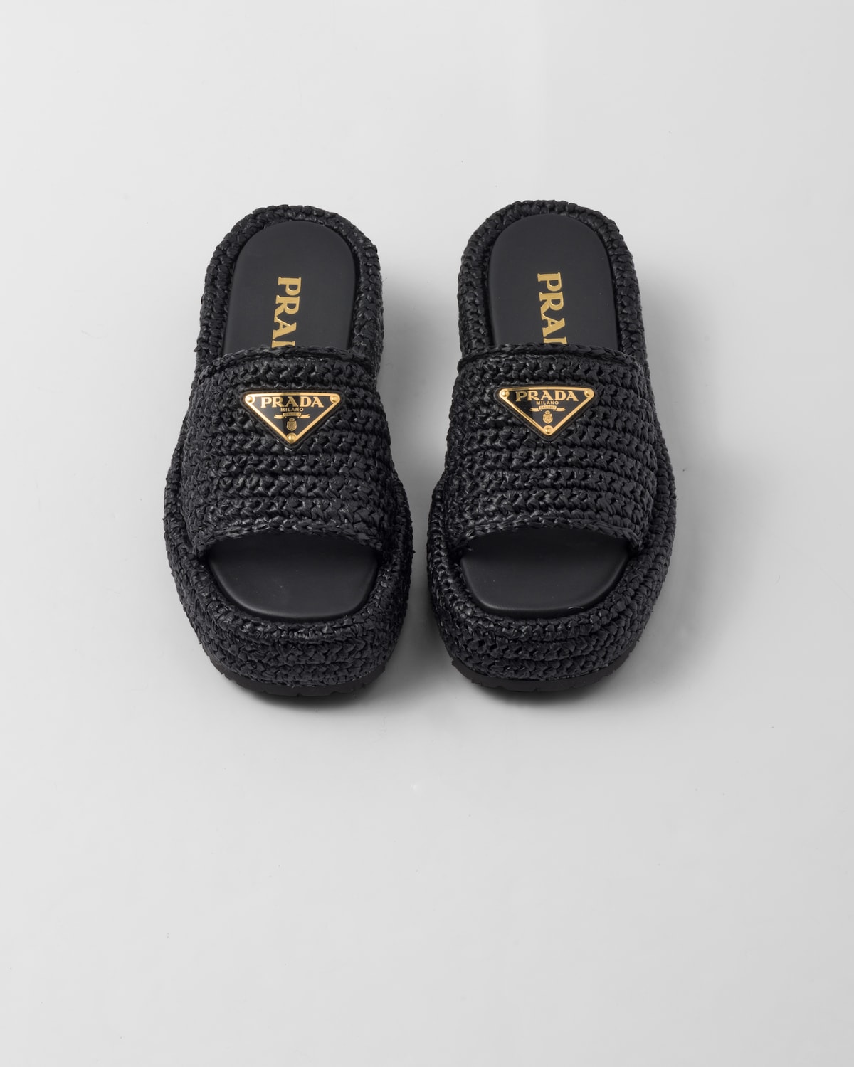 Black Crochet Flatform Slides PRADA