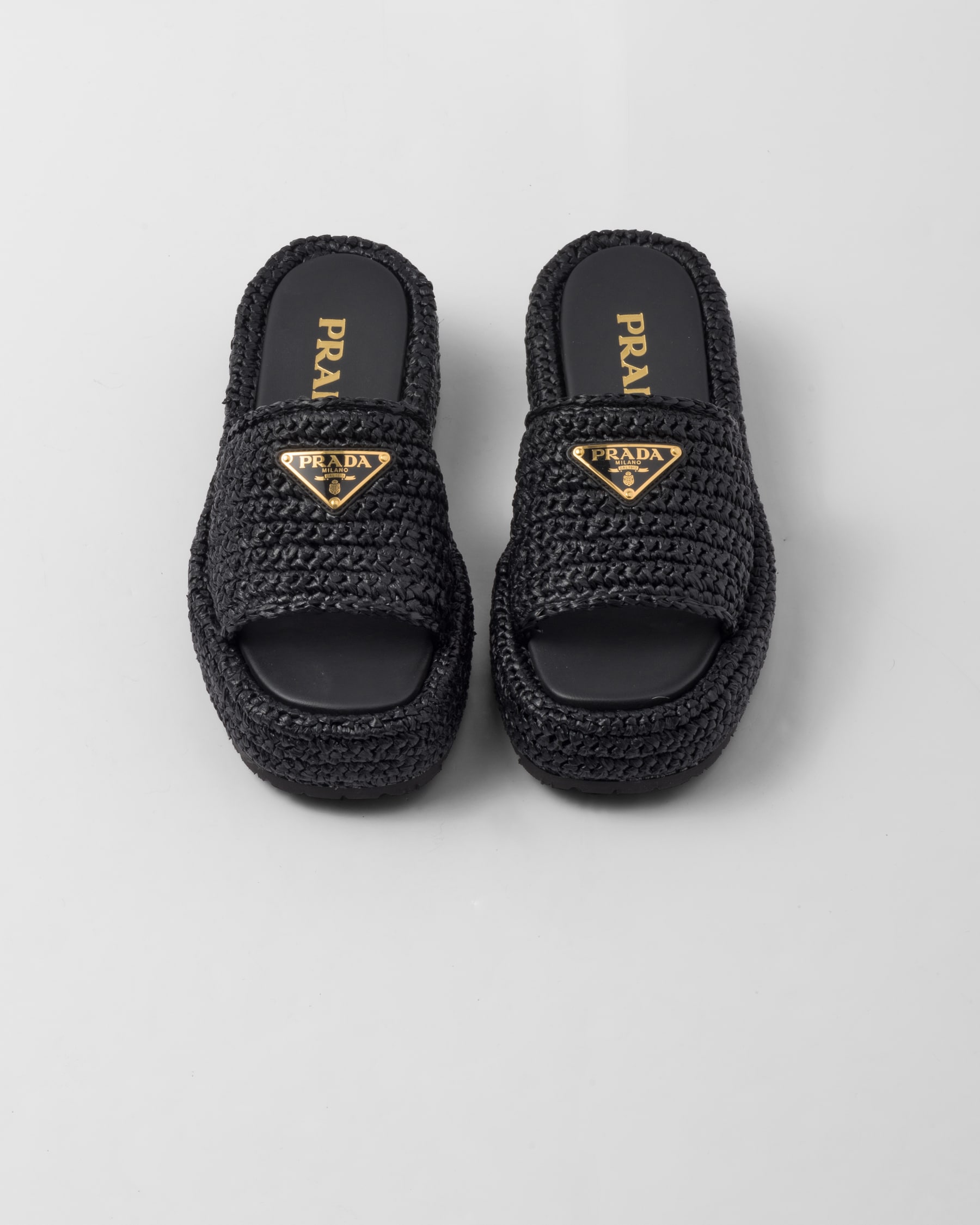 Black Crochet Flatform Slides PRADA