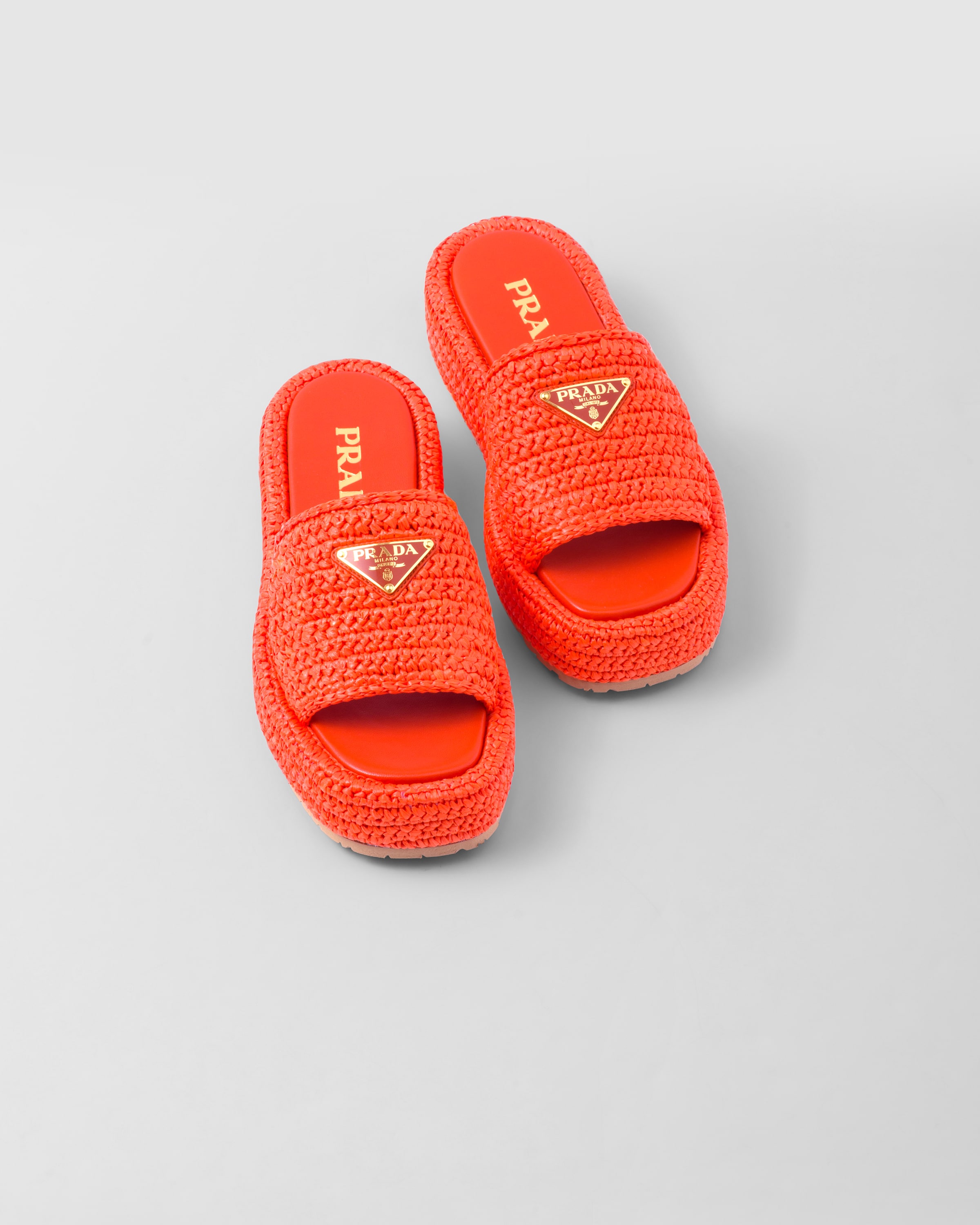 Orange Crochet Flatform Slides | PRADA