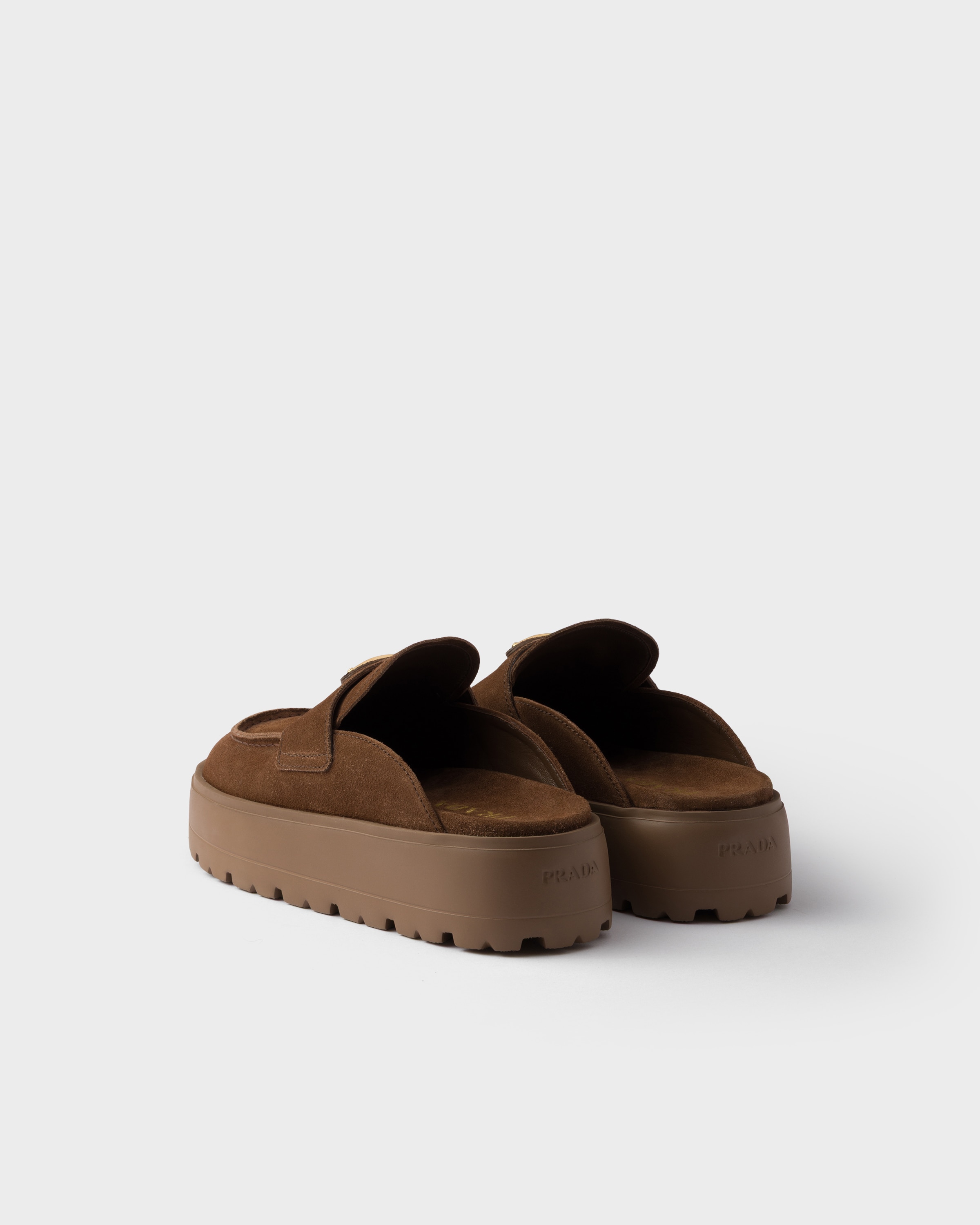 Prada Suede Flatform Mules In Cocoa Brown