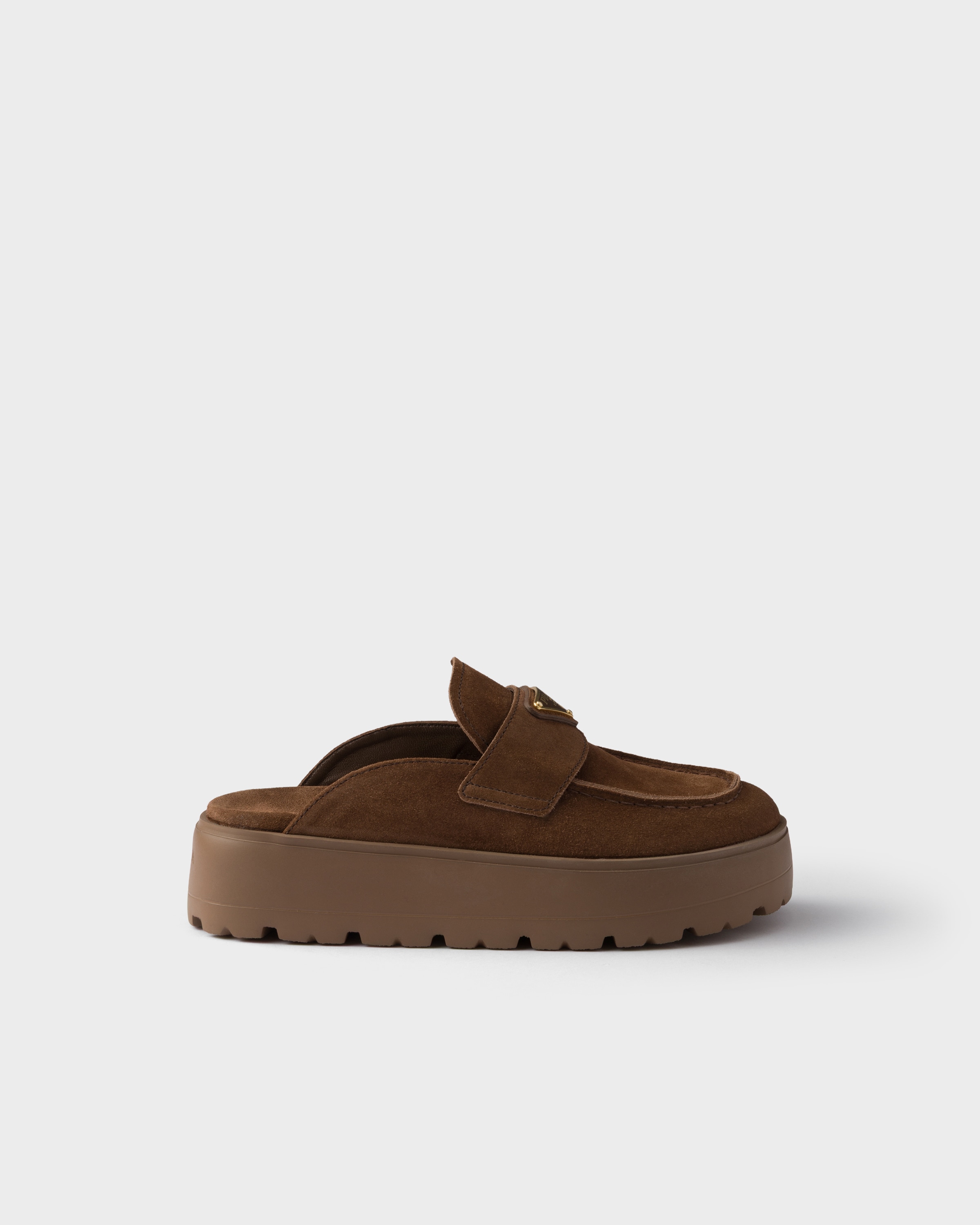 PRADA ♪ スエード フラットフォーム ミュール 1S872N054 ダークブラウン スエード フラットフォーム ミュール | PRADA