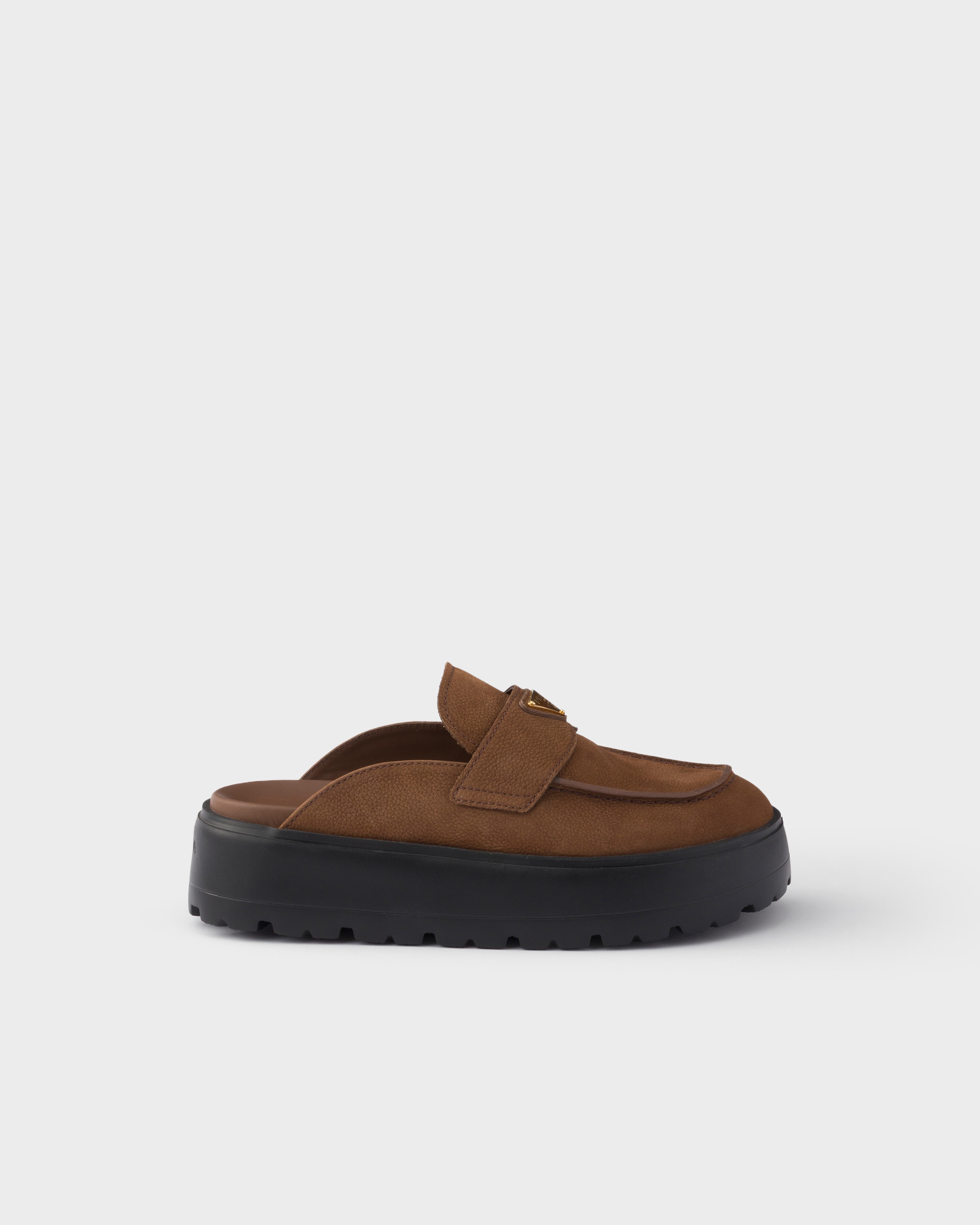 Prada Nubuck Flatform Mules, Woman, Cocoa Brown, Size 38,5
