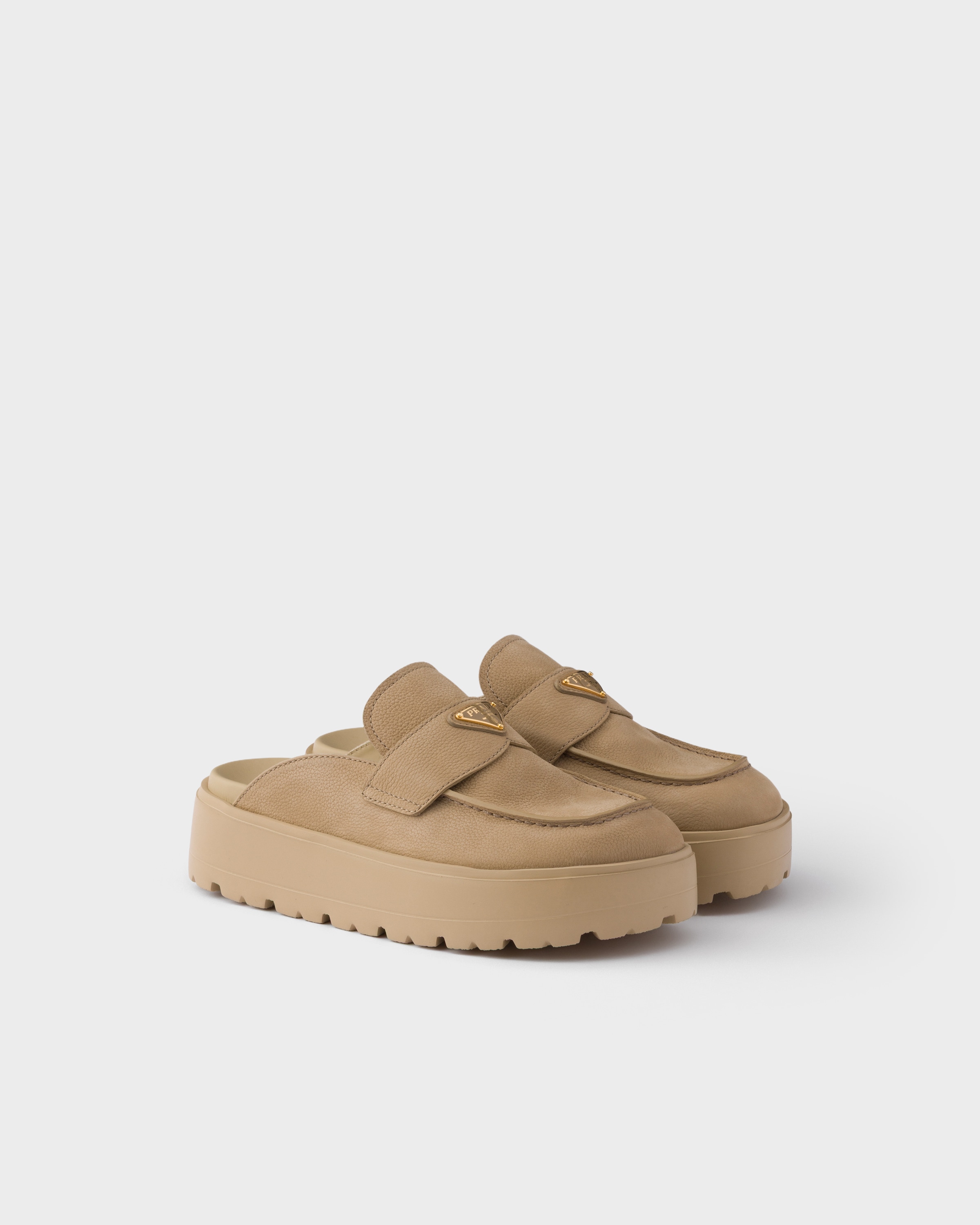 Desert Beige Nubuck Flatform Mules | PRADA - United States