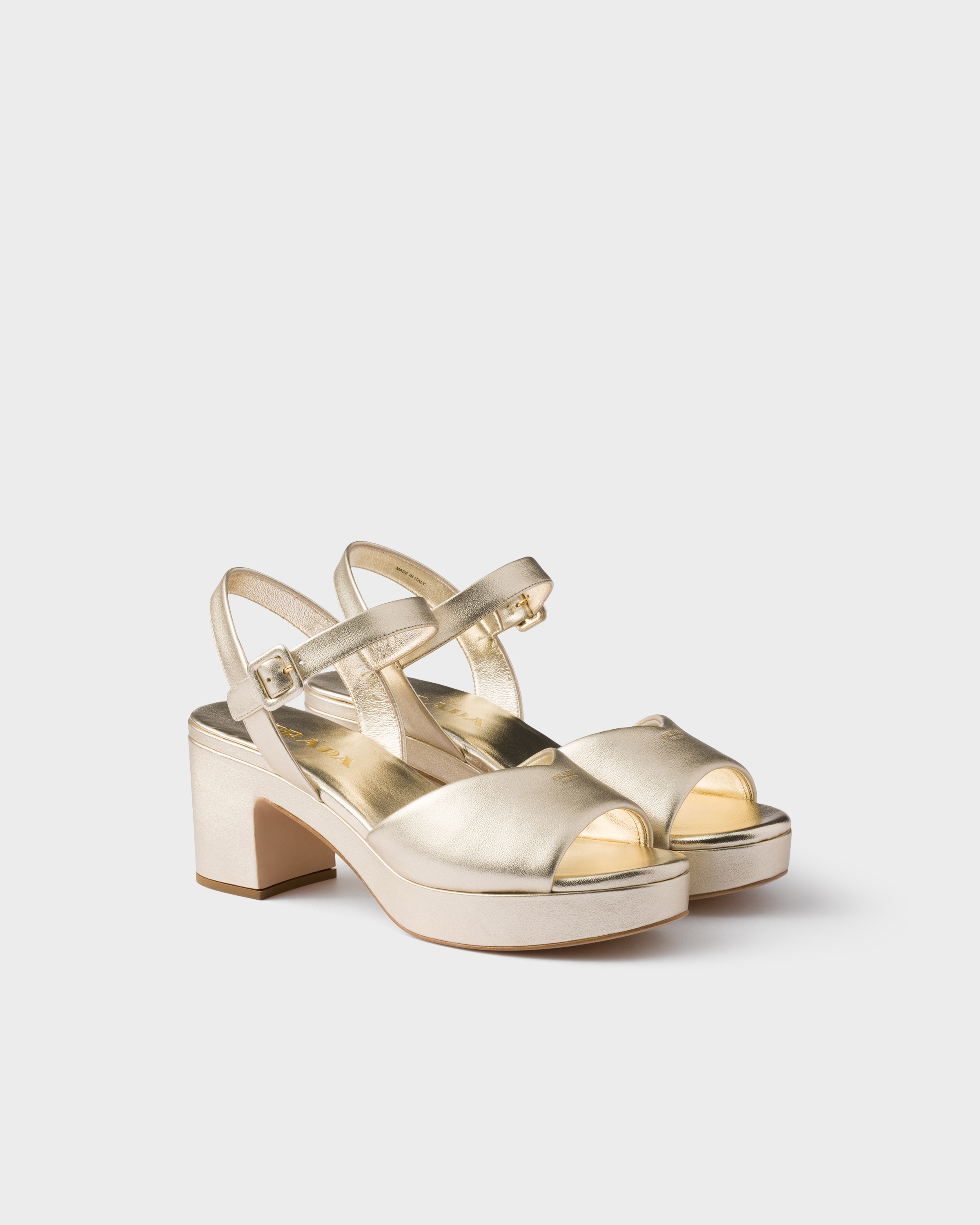 Prada Padded Nappa Leather Sandals In Gold