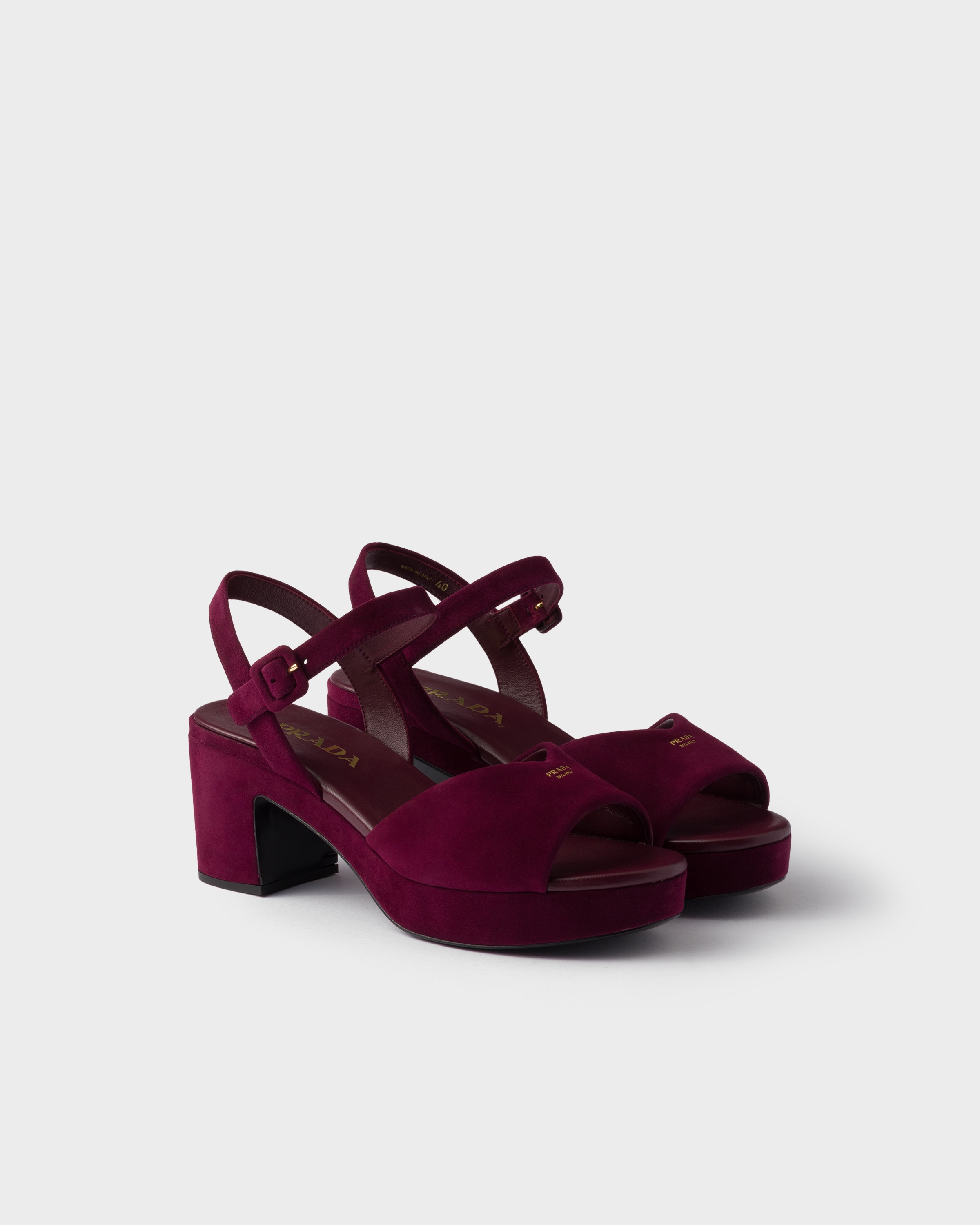 Prada Padded Suede Sandals In Burgundy