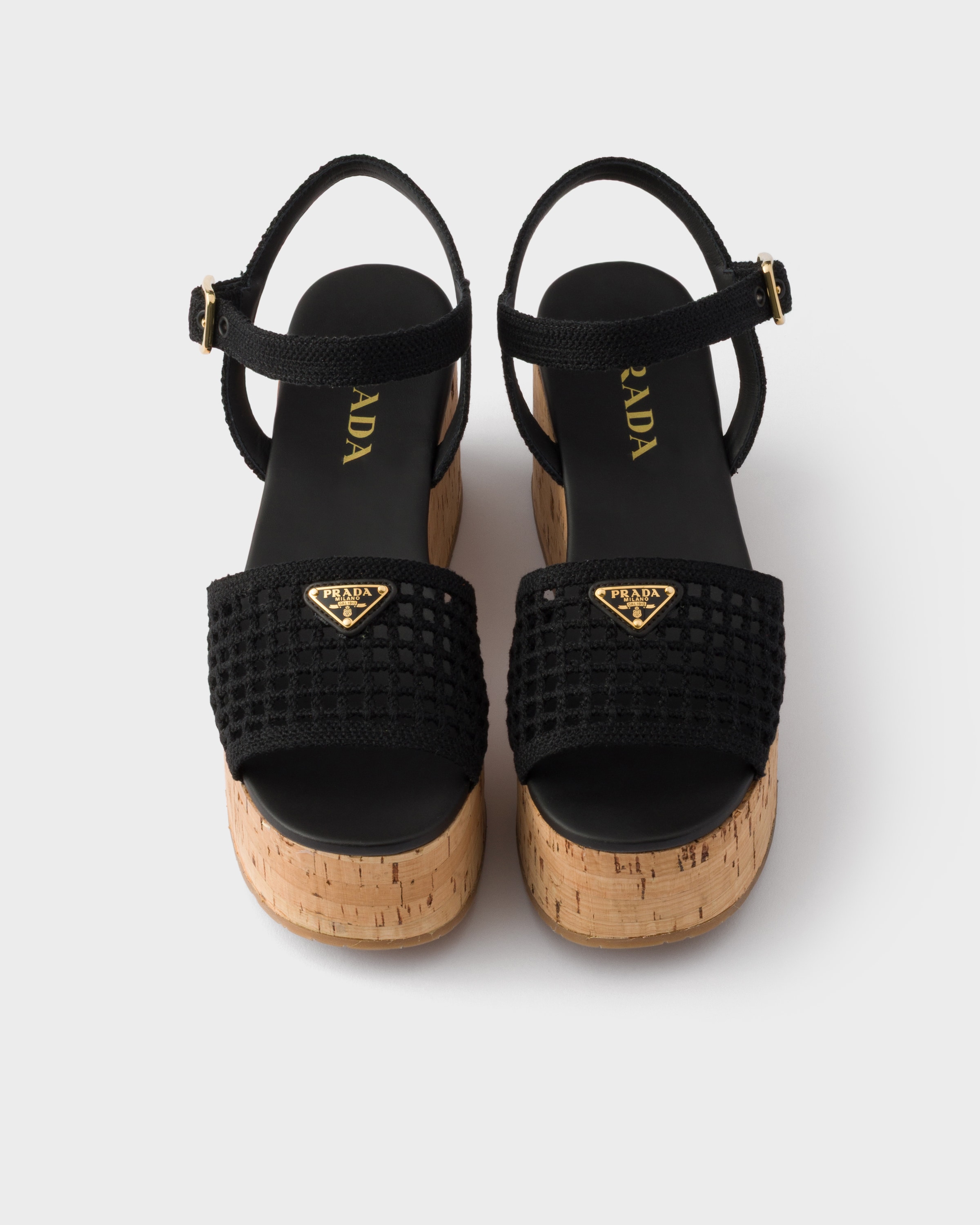Black Crochet wedge platform sandals | PRADA - United States