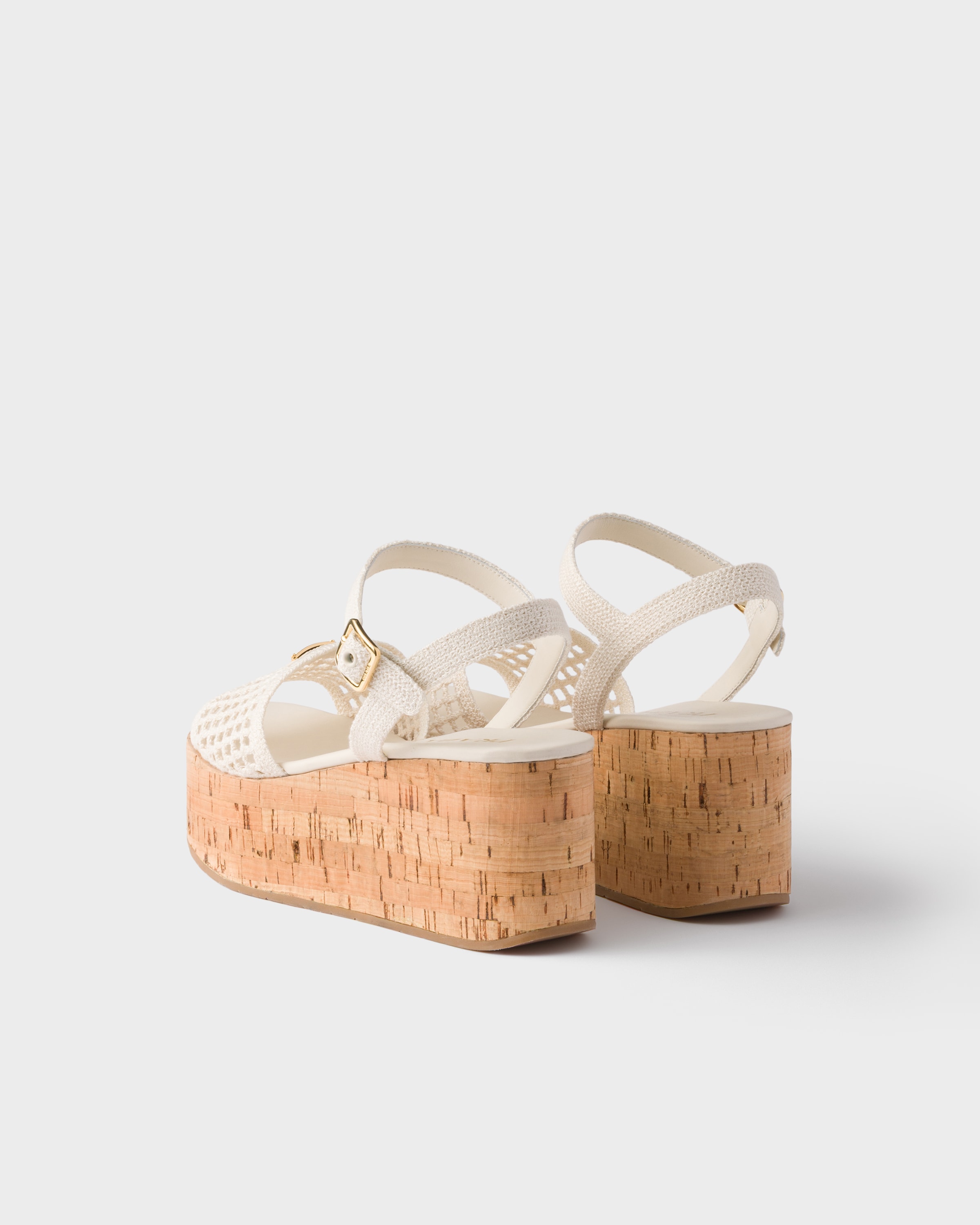 Ivory Crochet wedge platform sandals | PRADA - Canada