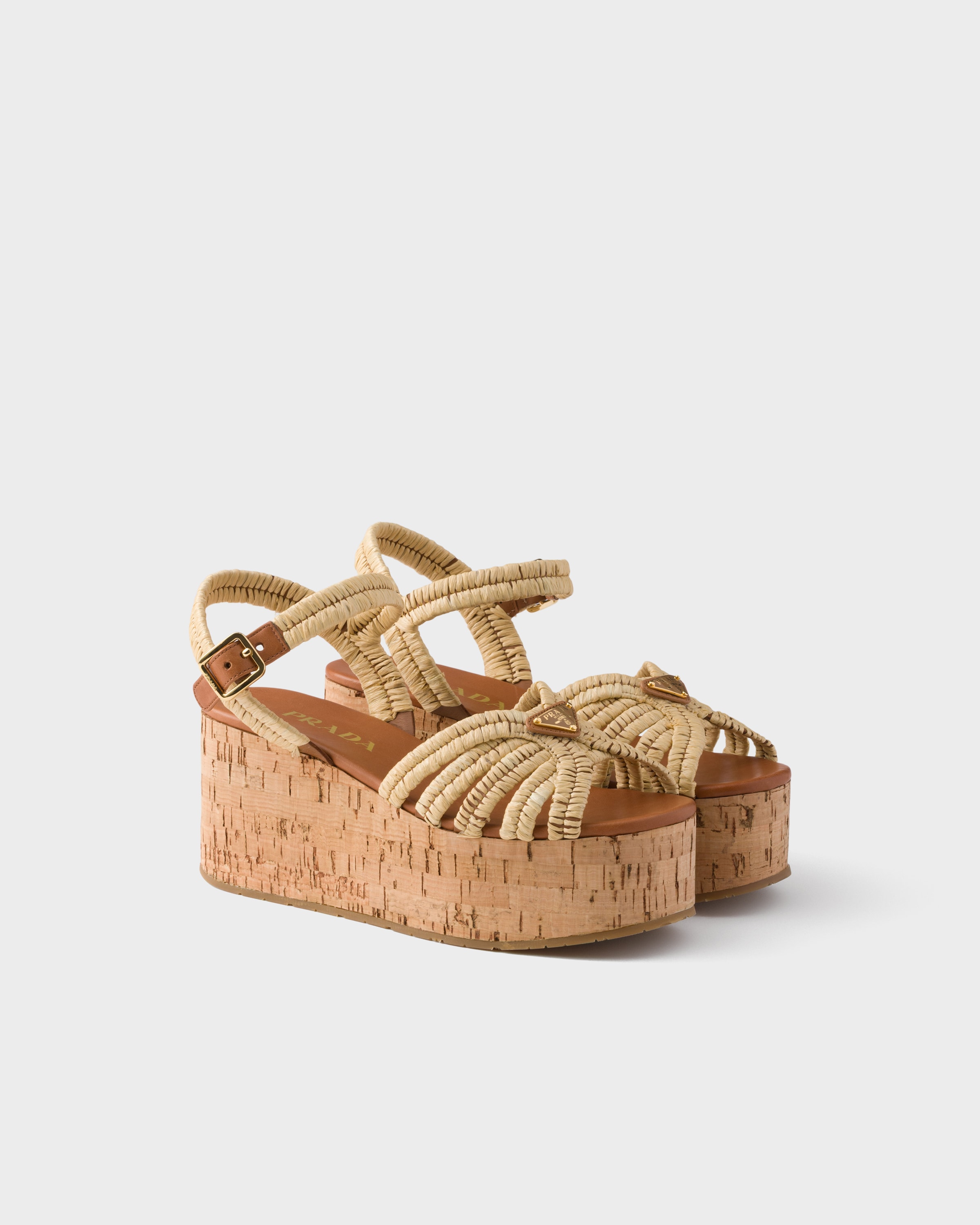 Beige Crochet Platform Sandals | PRADA - United States