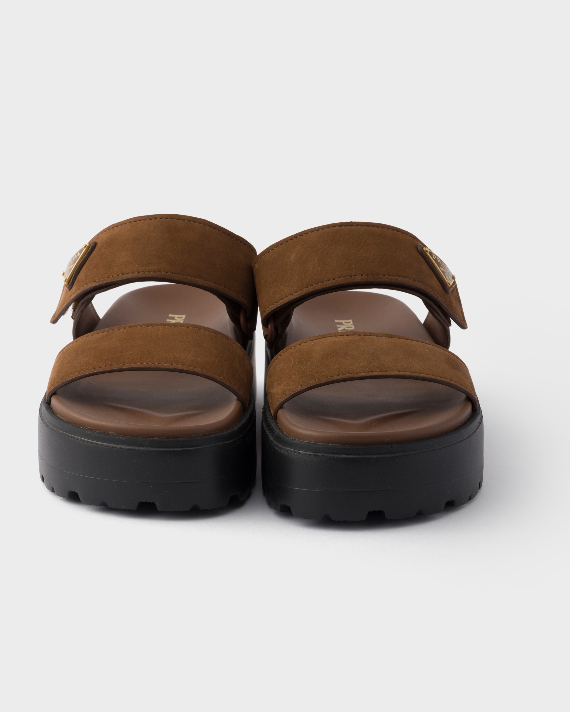 PRADA ブラウン スライドサンダル Cocoa Brown Nubuck slides | PRADA - United States