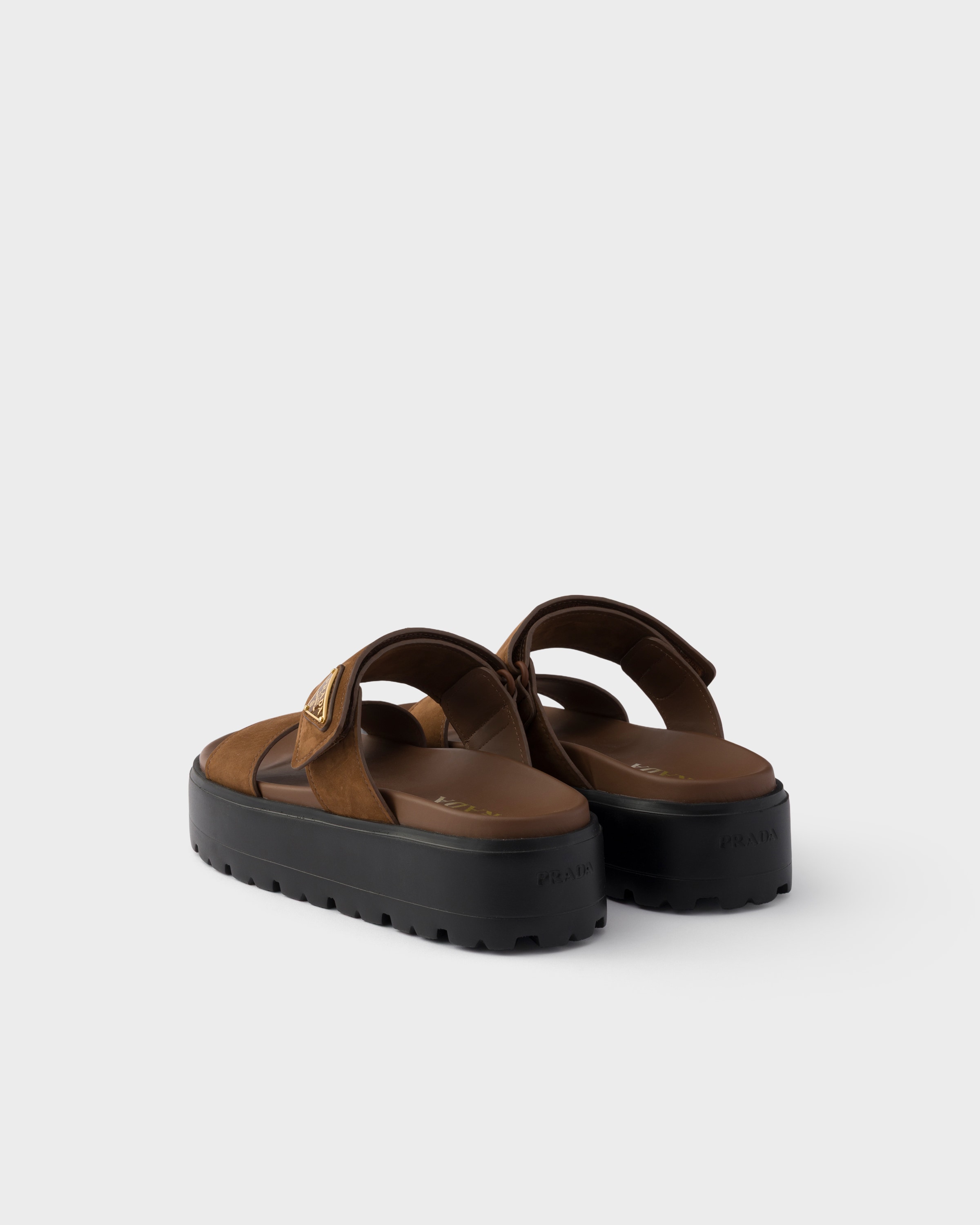 Cocoa Brown Nubuck slides | PRADA - United States