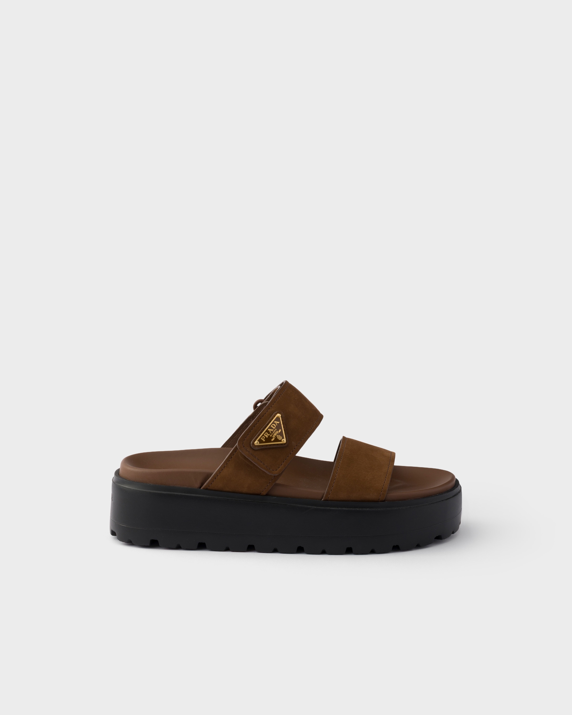 Cocoa Brown Nubuck slides | PRADA - United States