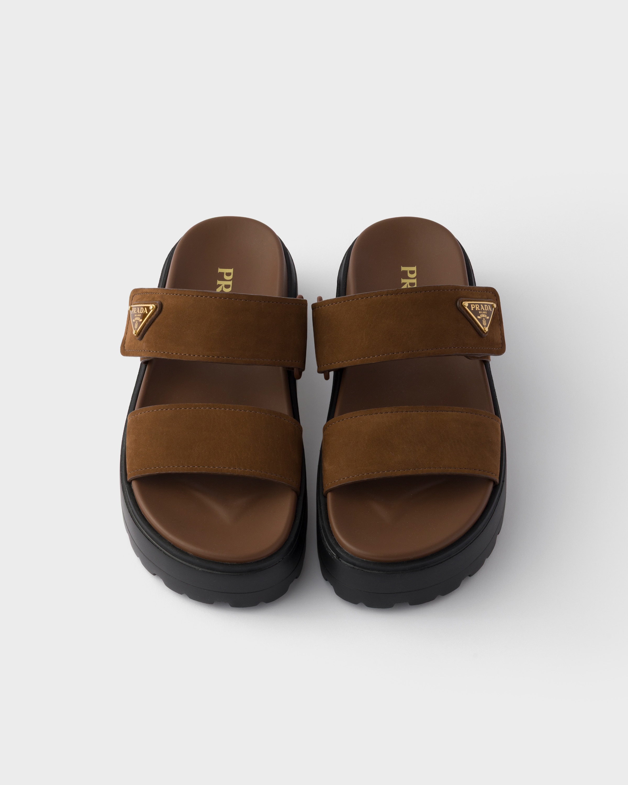 Cocoa Brown Nubuck slides | PRADA - United States