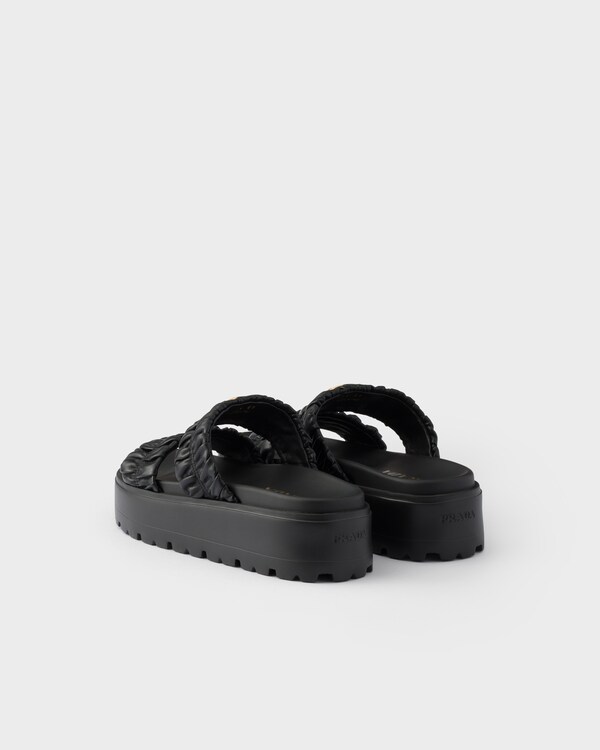 Matelassé nappa leather flatform slides - Black Matelassé nappa leather flatform slides - Black
