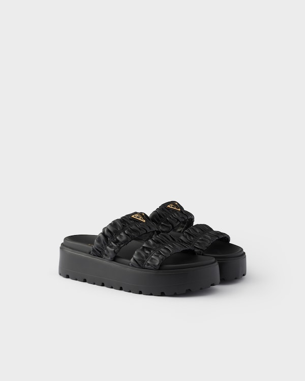 Matelassé nappa leather flatform slides - Black Matelassé nappa leather flatform slides - Black