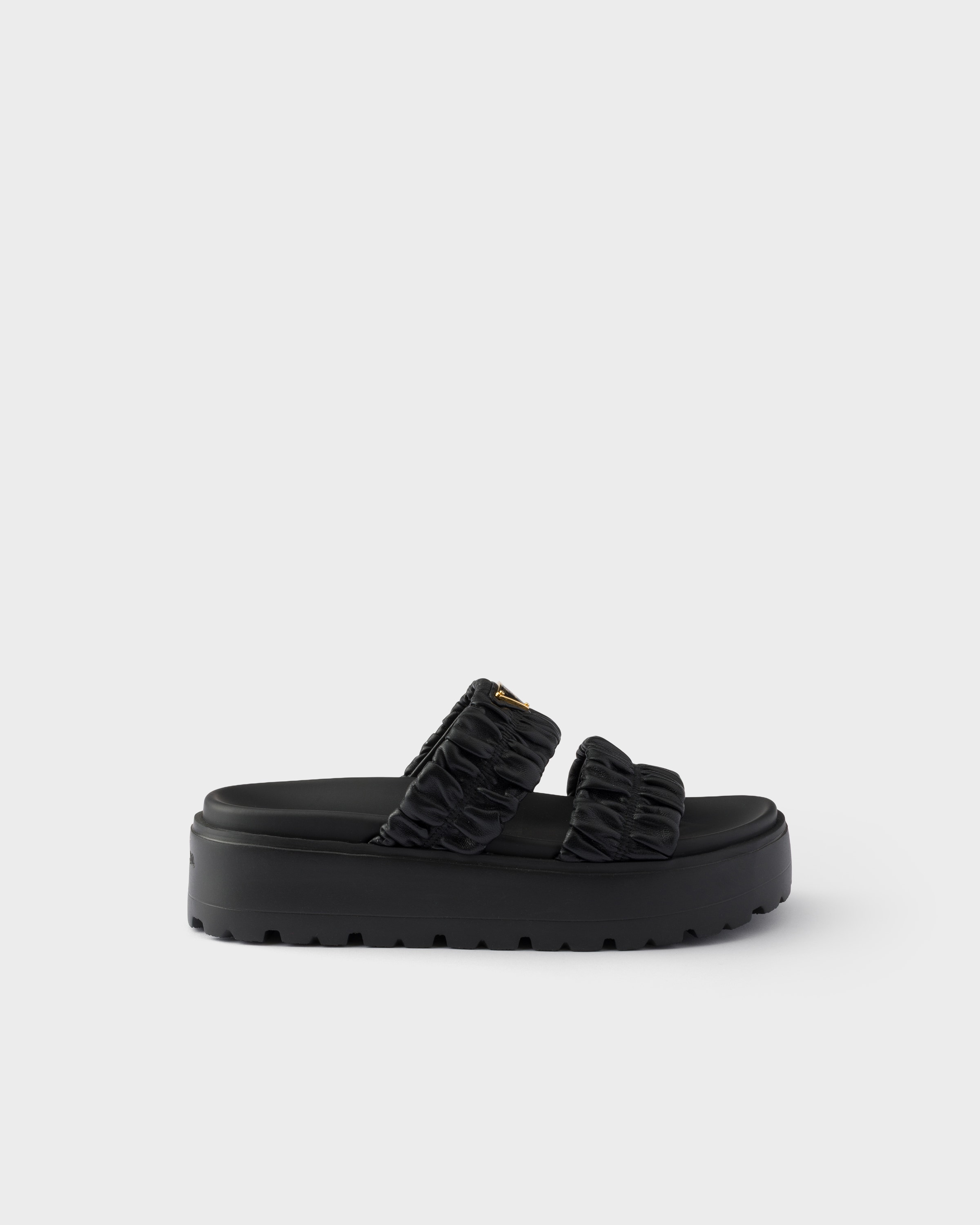 Black Matelassé nappa leather flatform slides | PRADA - United States
