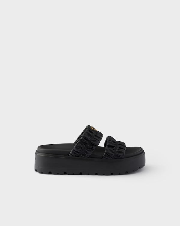 Matelassé nappa leather flatform slides - Black Matelassé nappa leather flatform slides - Black
