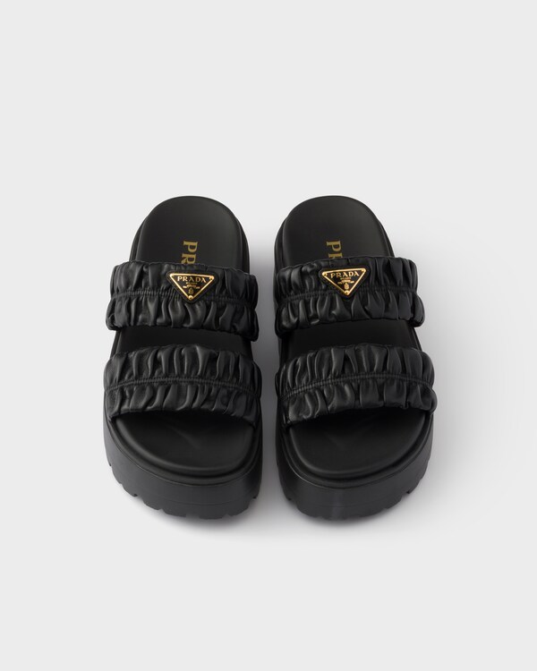 Matelassé nappa leather flatform slides - Black Matelassé nappa leather flatform slides - Black
