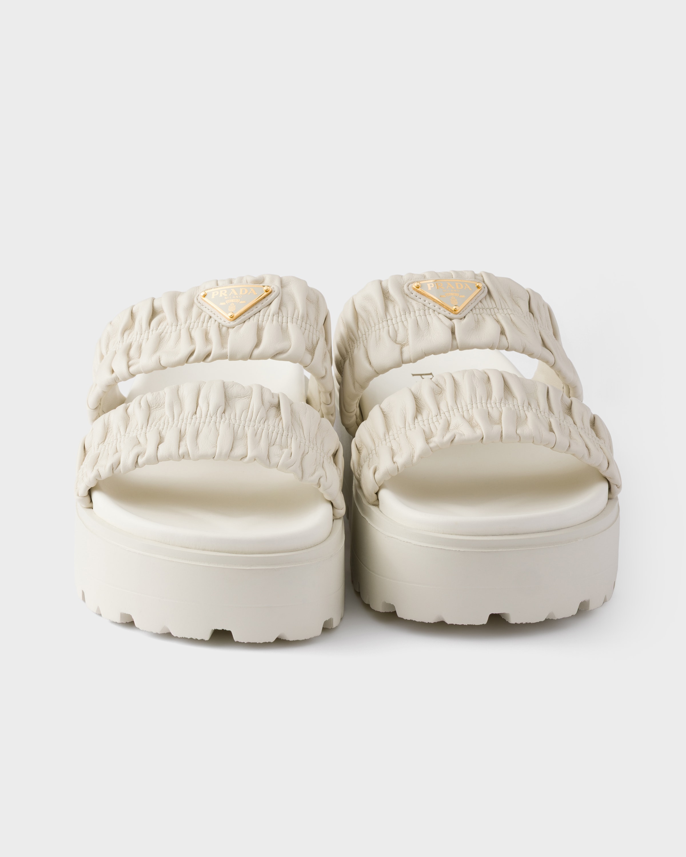 White Matelassé Nappa Leather Flatform Slides | PRADA - United States
