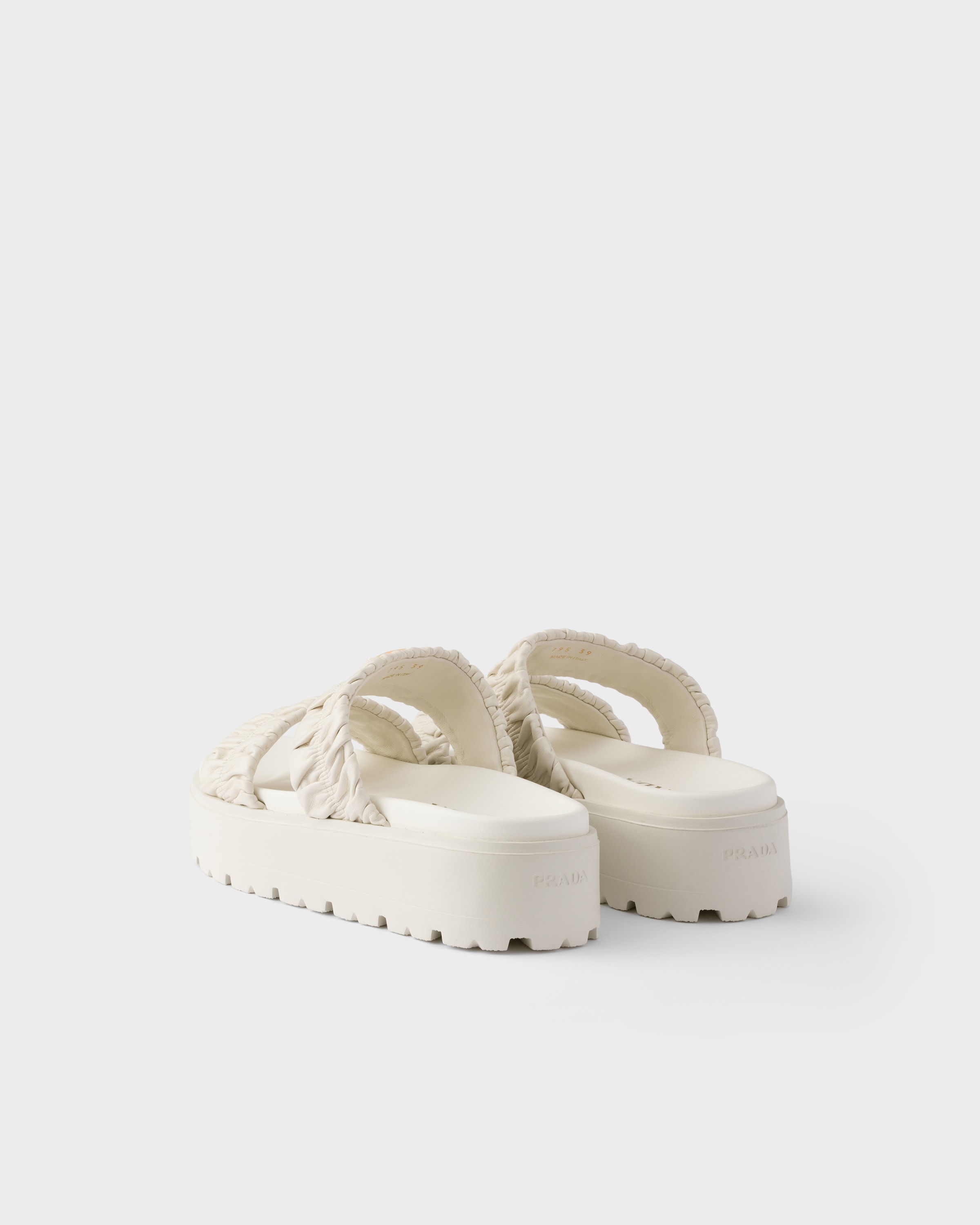 White Matelassé nappa leather flatform slides | PRADA - United States