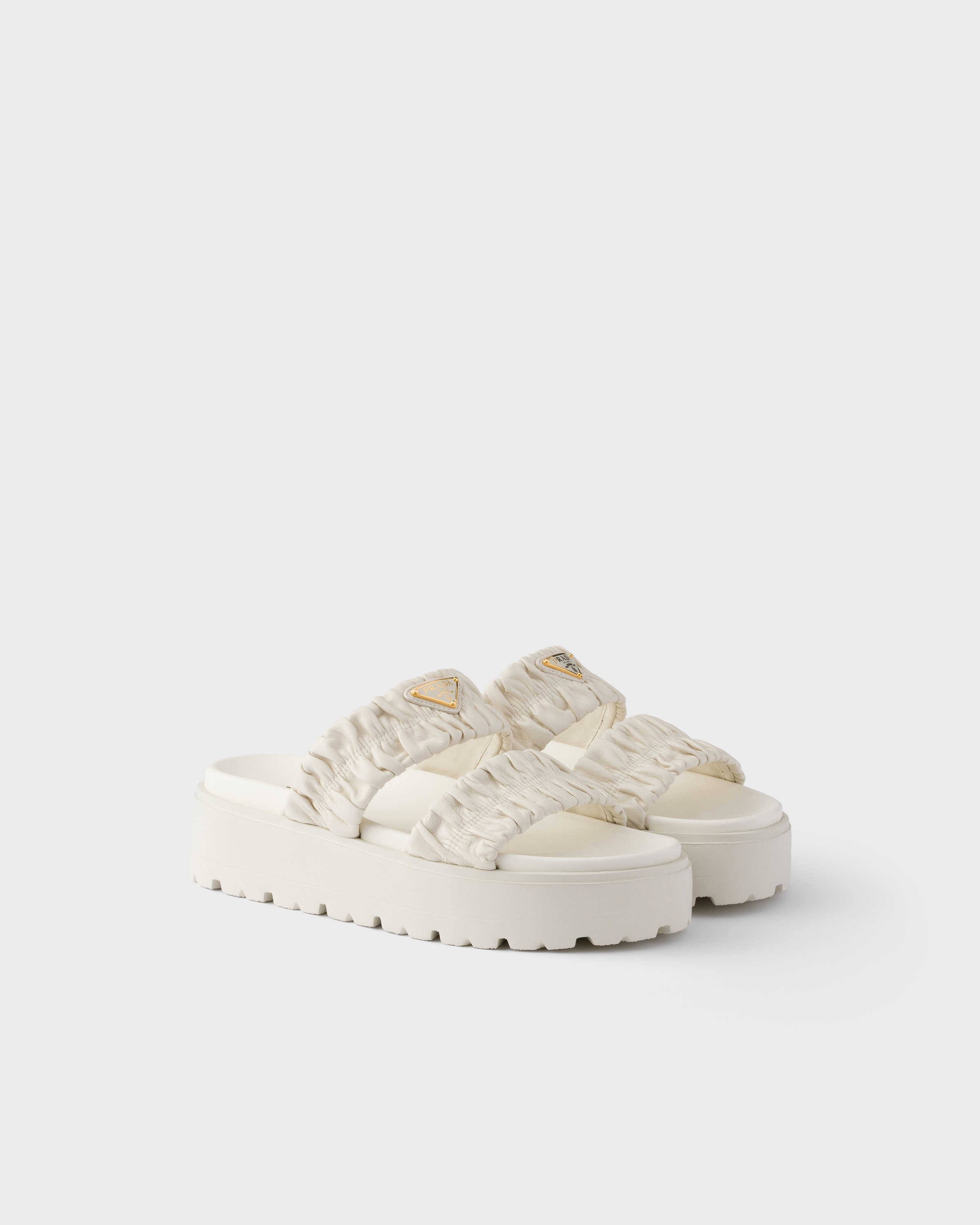 White Matelassé nappa leather flatform slides | PRADA - United States