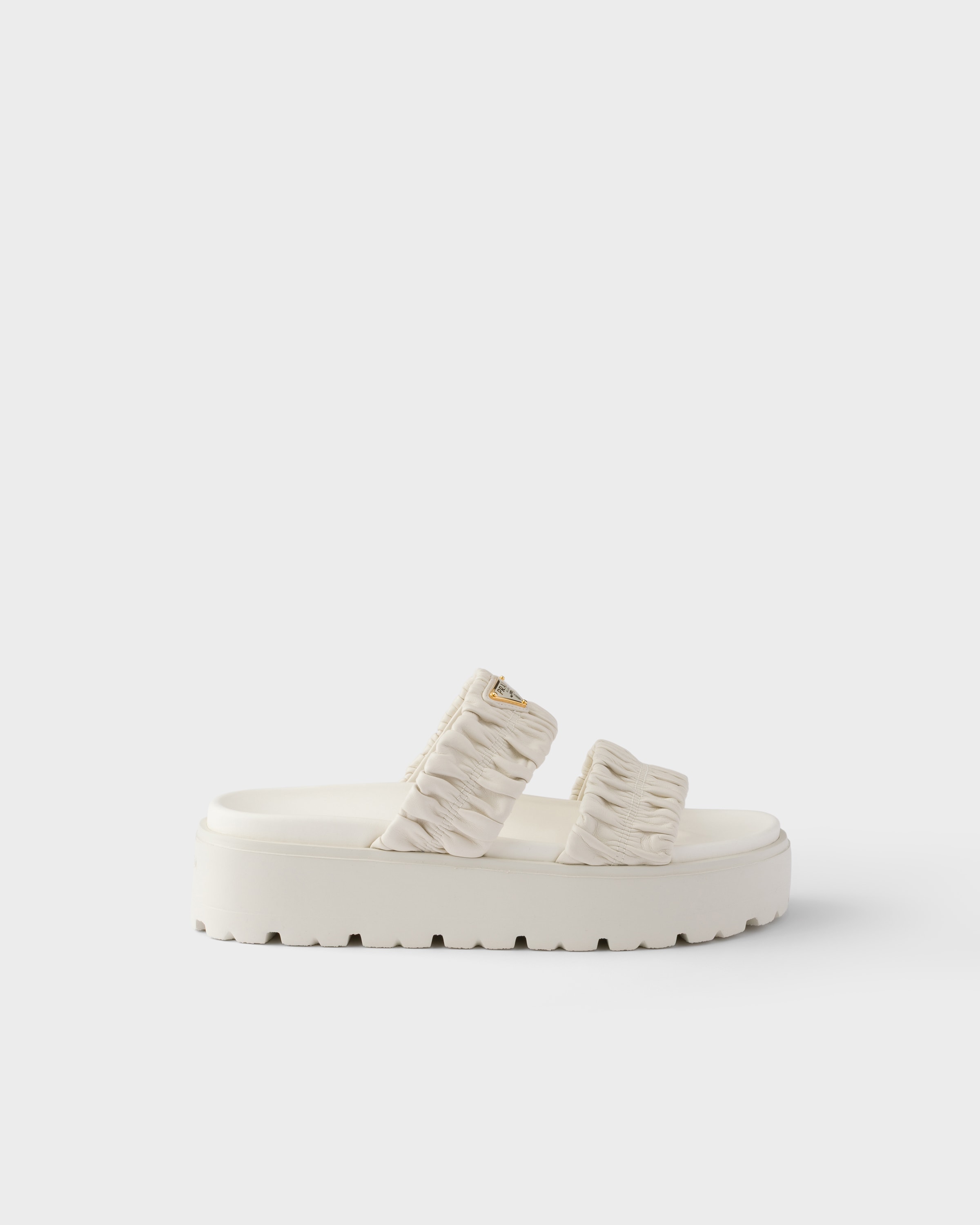 White Matelassé nappa leather flatform slides | PRADA - United States