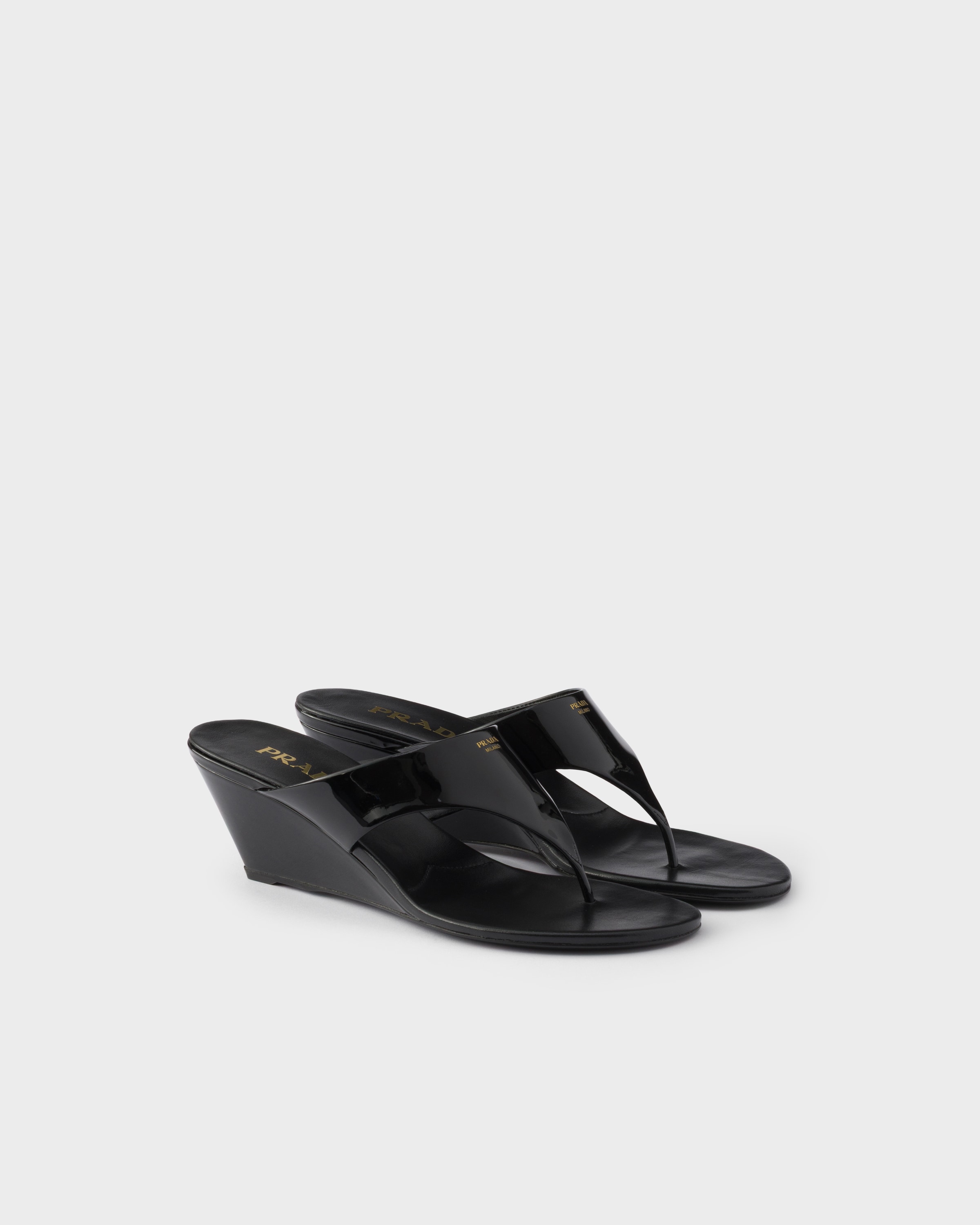 Black Patent Leather Thong Sandals | PRADA - United States