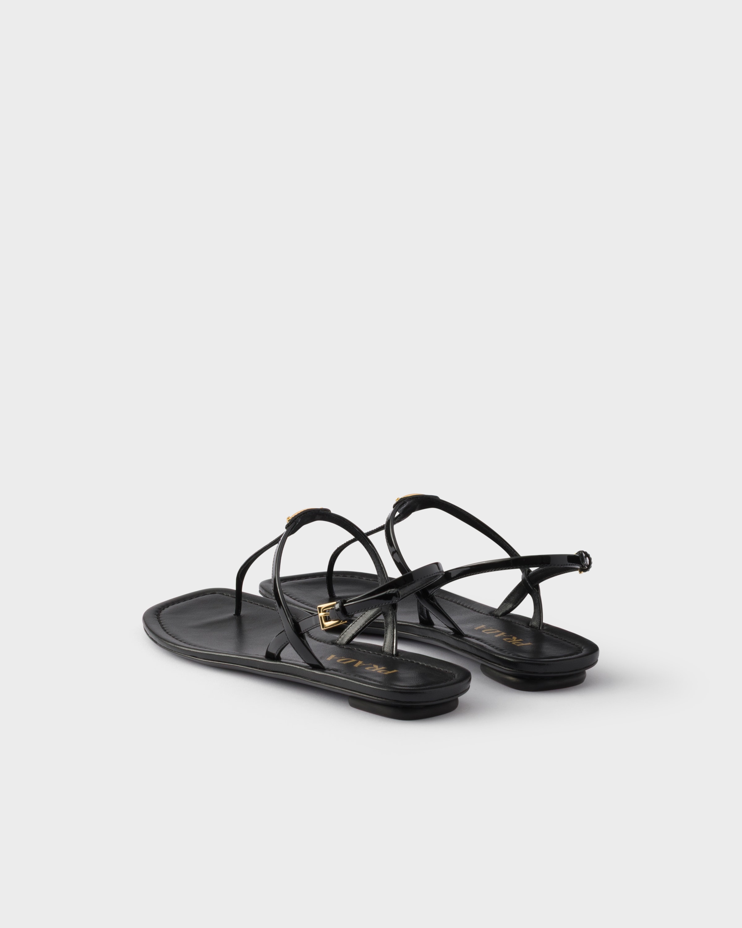 Black Patent Leather Thong Sandals | PRADA