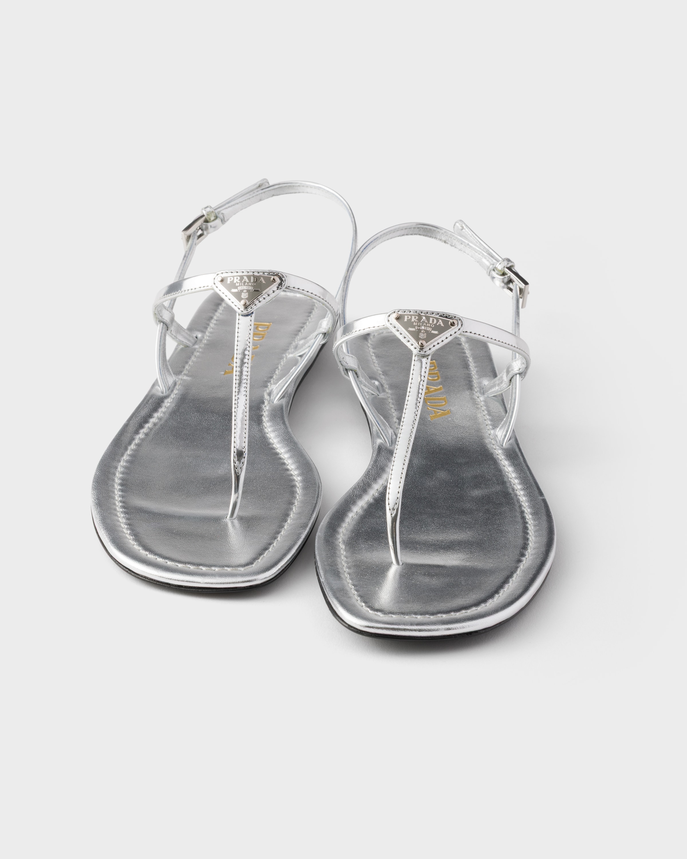Silver Metallic leather thong sandals | PRADA - United States
