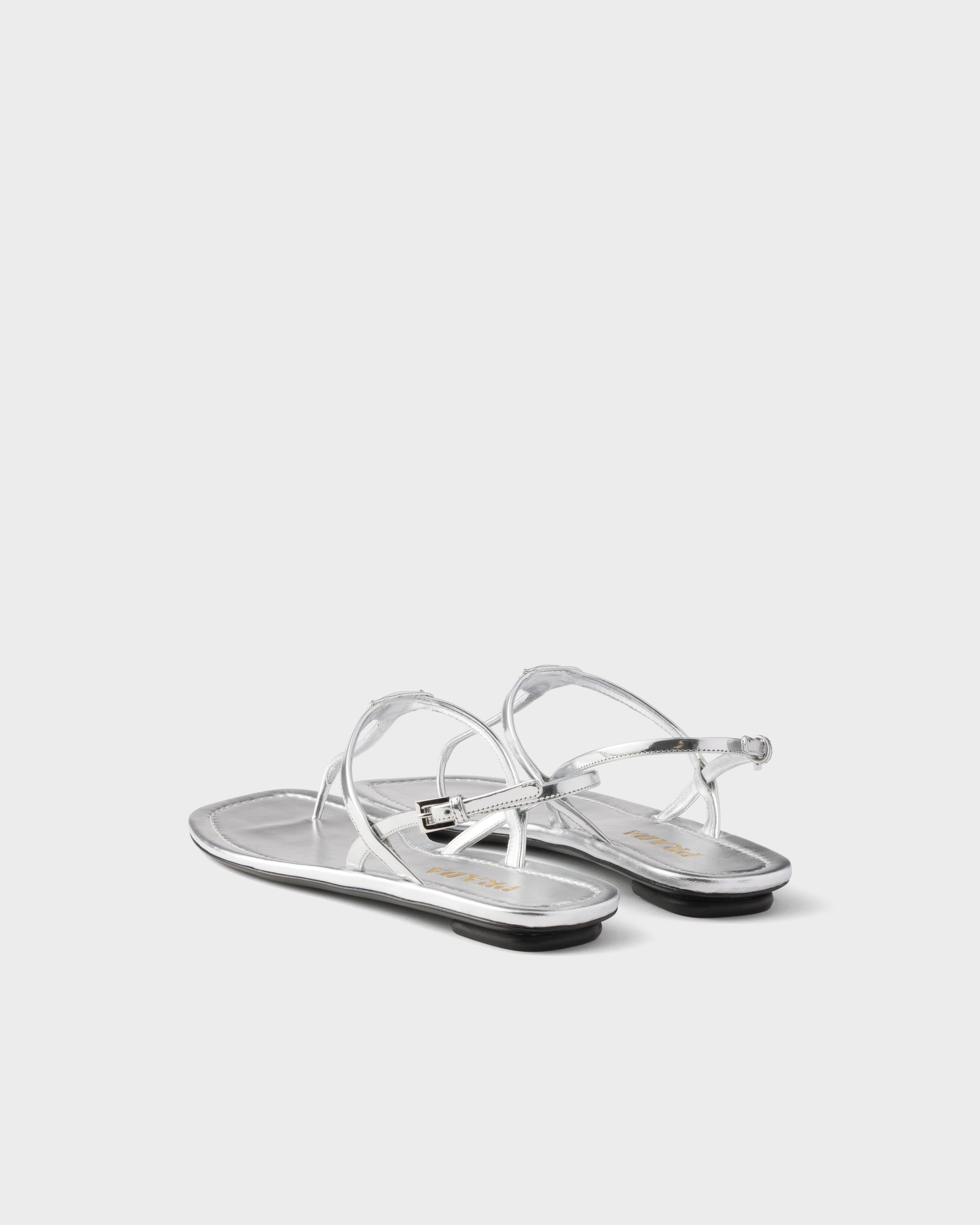 Silver Metallic leather thong sandals | PRADA - United States