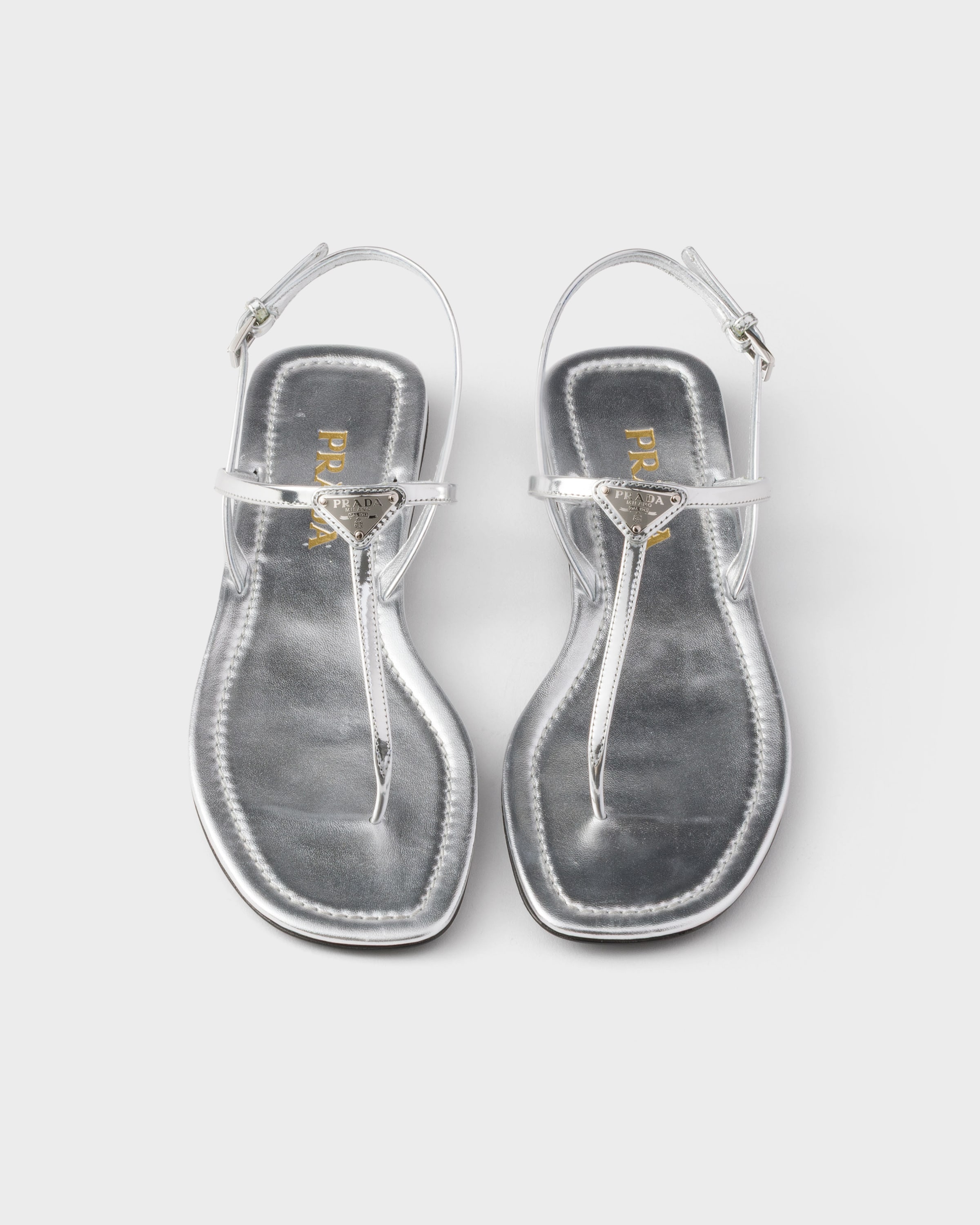 PRADA エスパドリーユスタイル シルバー Silver Metallic Leather Thong Sandals | PRADA - United States