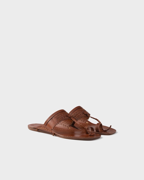 Prada Made in India x Inspired by Kolhapuri Chappal leather sandals - Brandy Prada Made in India x Inspired by Kolhapuri Chappal leather sandals - Brandy