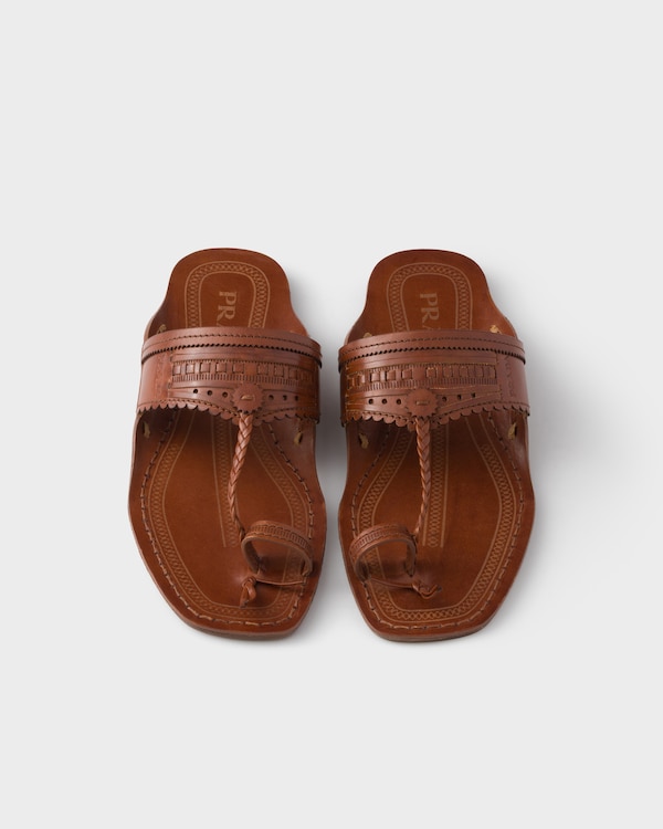 Prada Made in India x Inspired by Kolhapuri Chappal leather sandals - Brandy Prada Made in India x Inspired by Kolhapuri Chappal leather sandals - Brandy