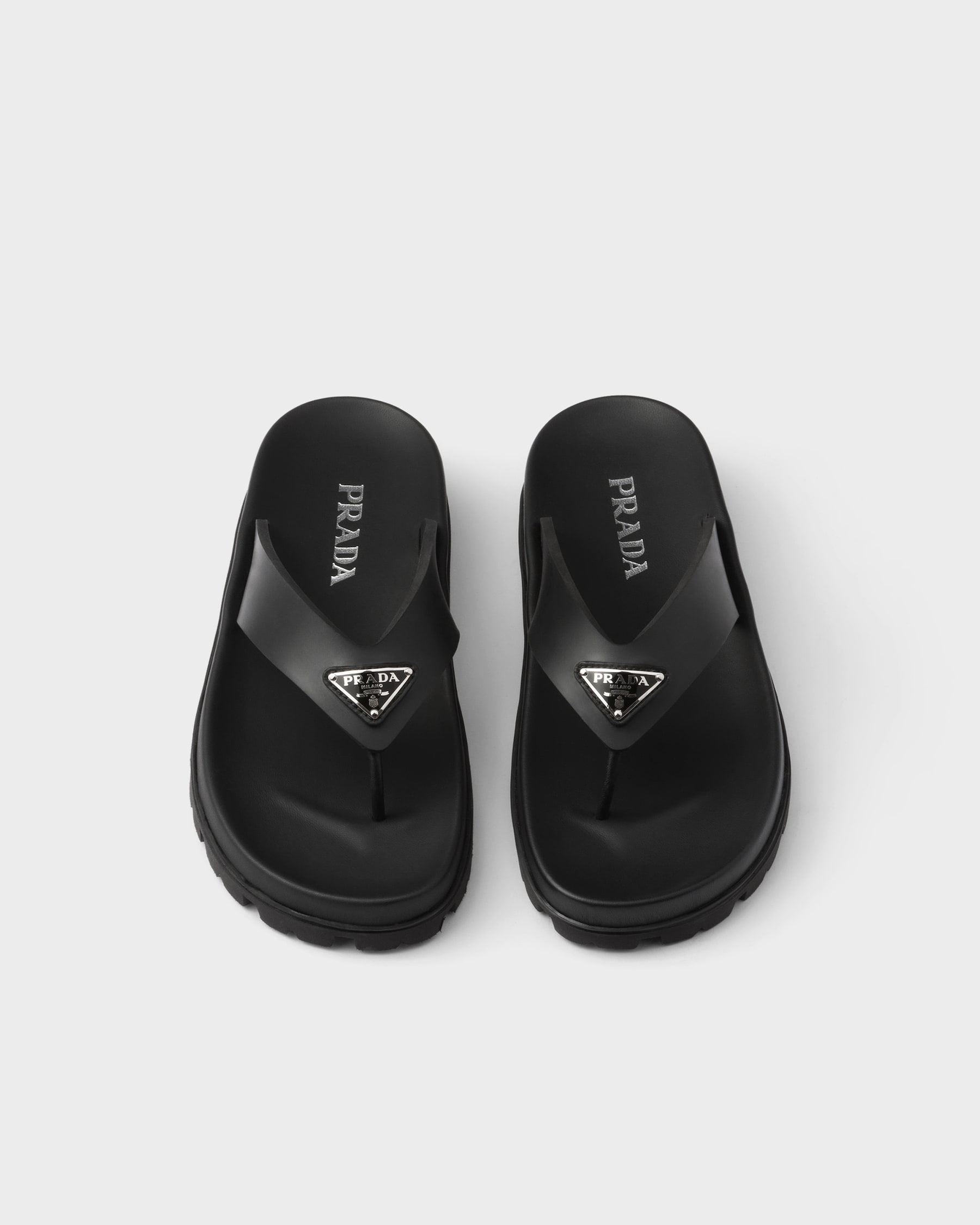 Black Rubber Thong Sandals PRADA