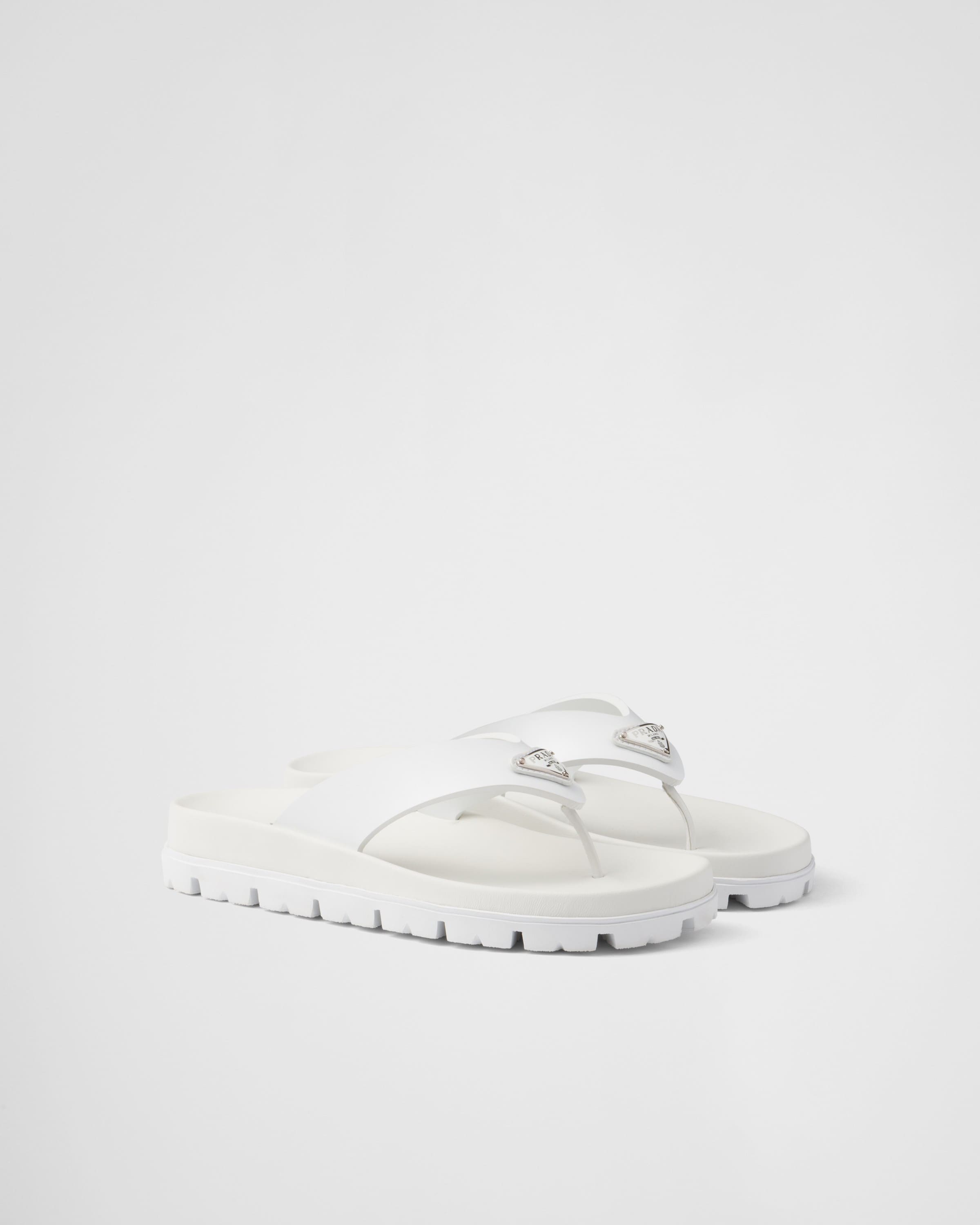 Prada Triangle-logo Flip Flops In White