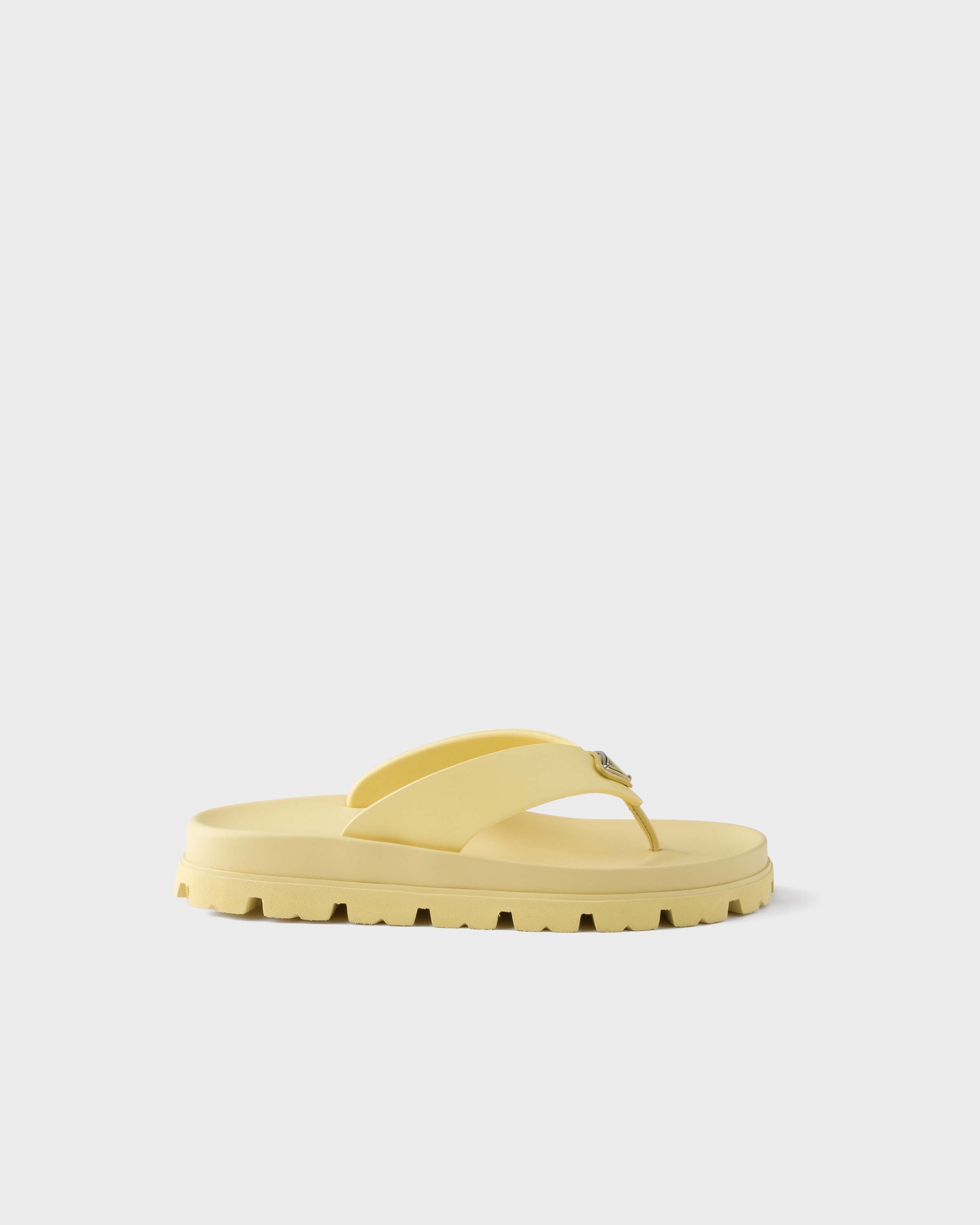 Prada Men\'s Blue & Yellow Rubber Logo Slides Sandals Size: 12 Prada EVA Rubber Triangle Logo Embossed Womens Lug Sole 20mm  main image 2