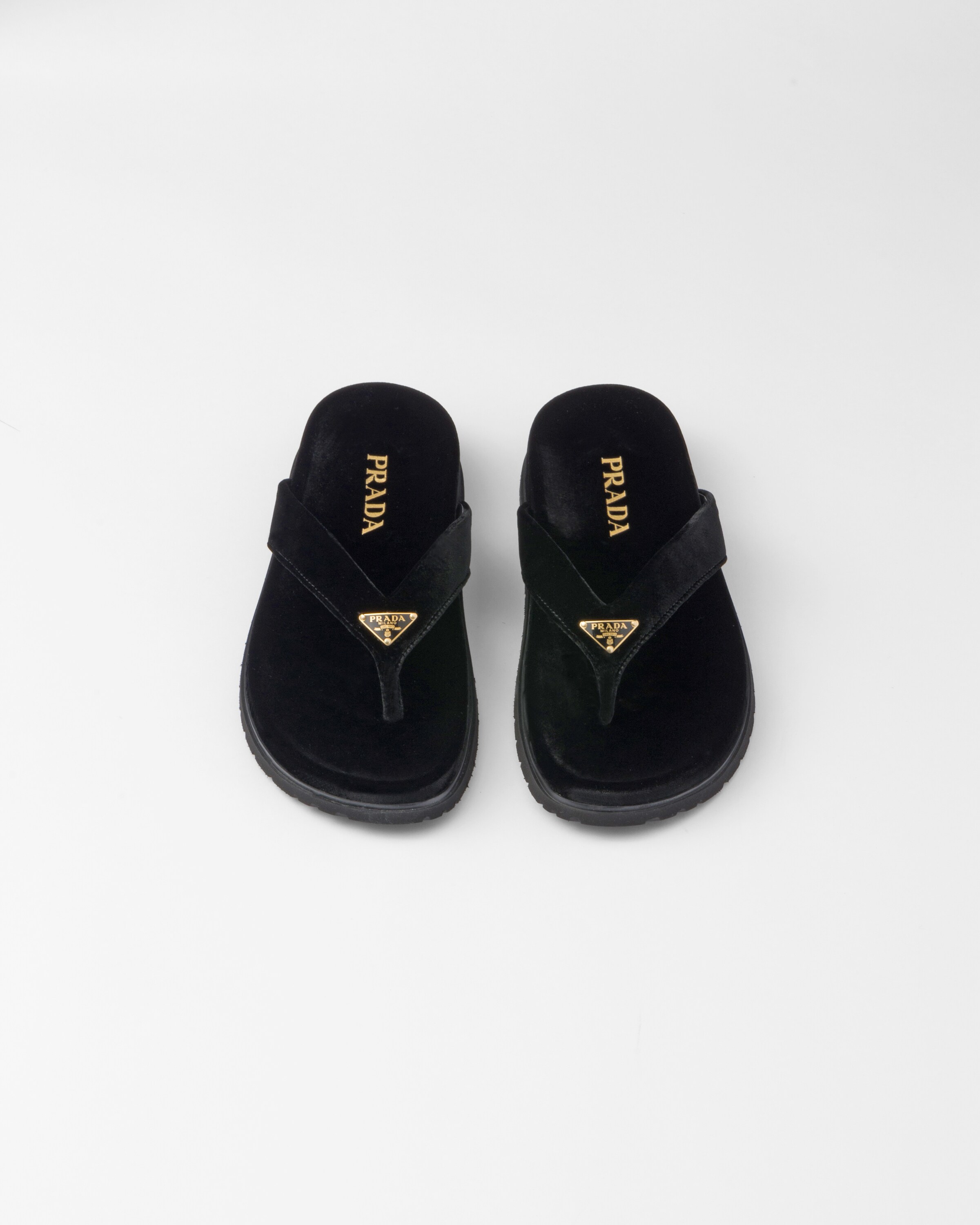ブラック ベルベット トング サンダル | PRADA