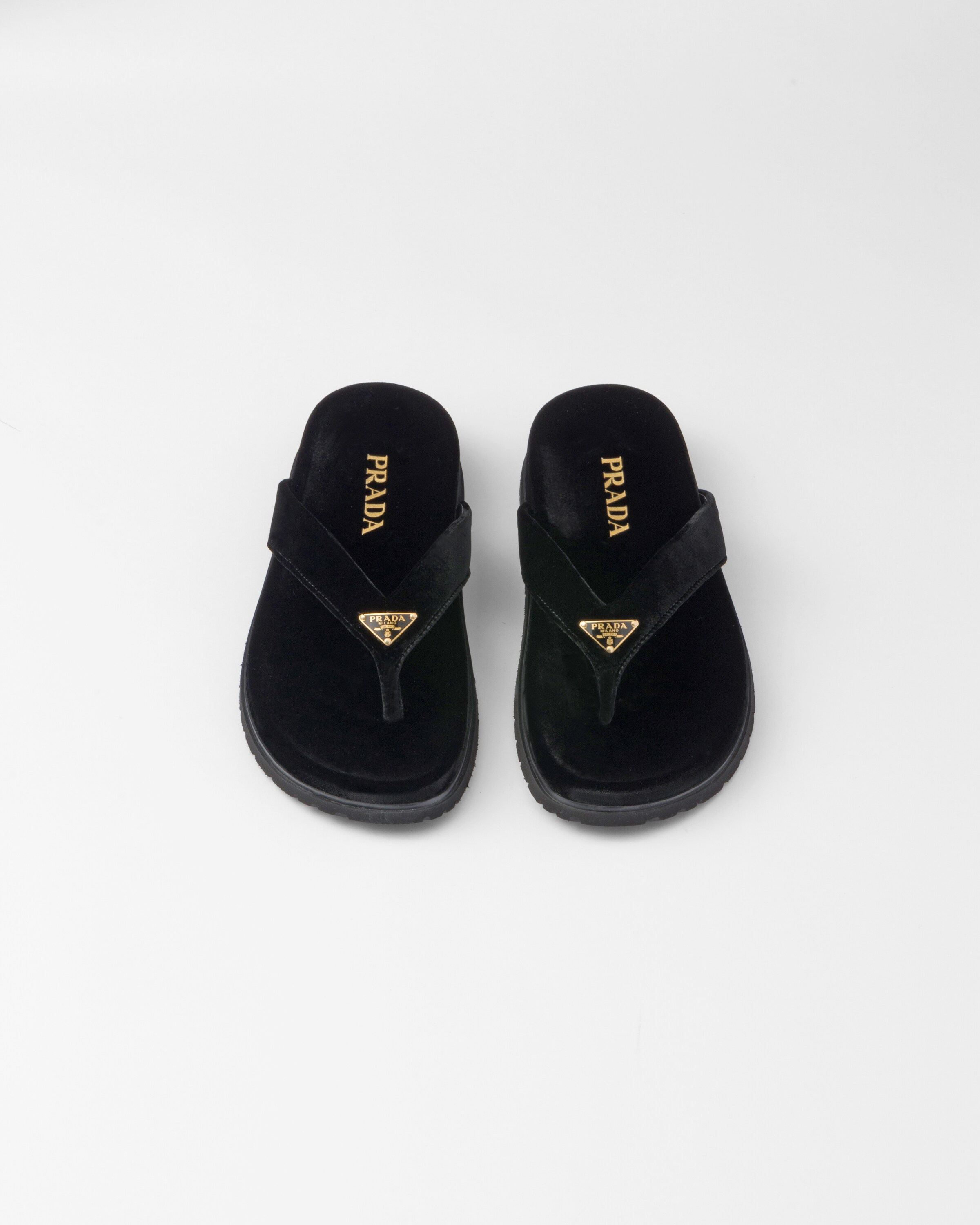 Shop Prada Velvet Thong Flip-flops In Black