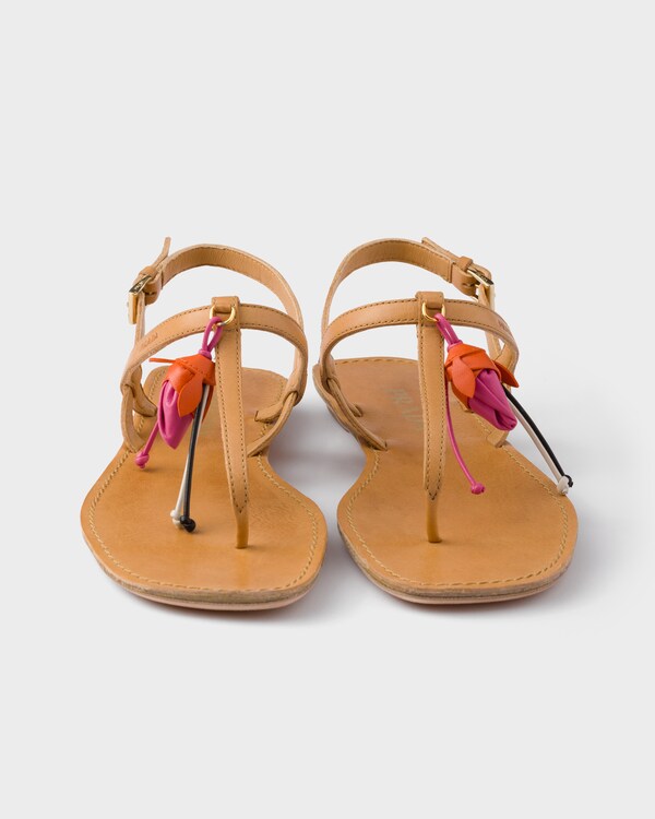 Antiqued leather thong sandals with floral ornament - Natural Antiqued leather thong sandals with floral ornament - Natural