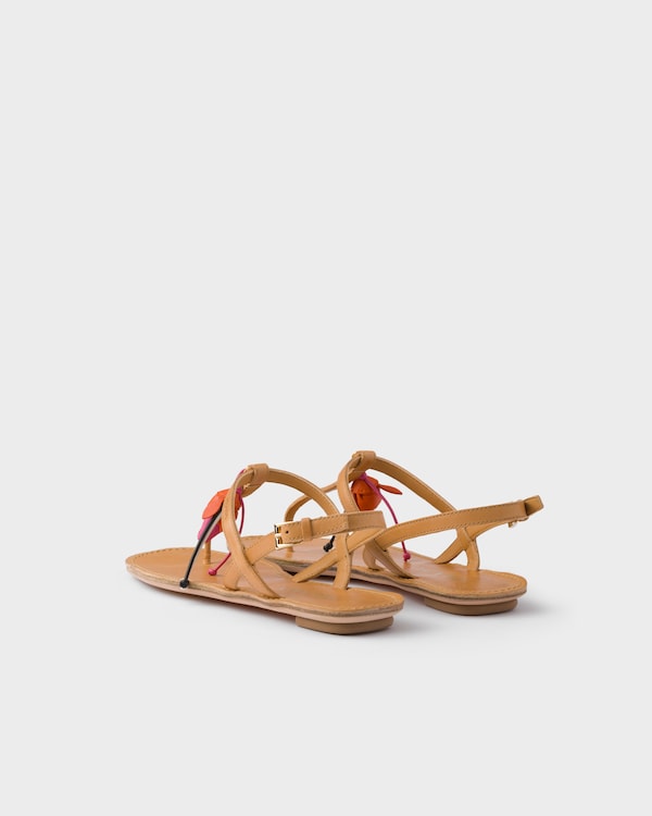 Antiqued leather thong sandals with floral ornament - Natural Antiqued leather thong sandals with floral ornament - Natural