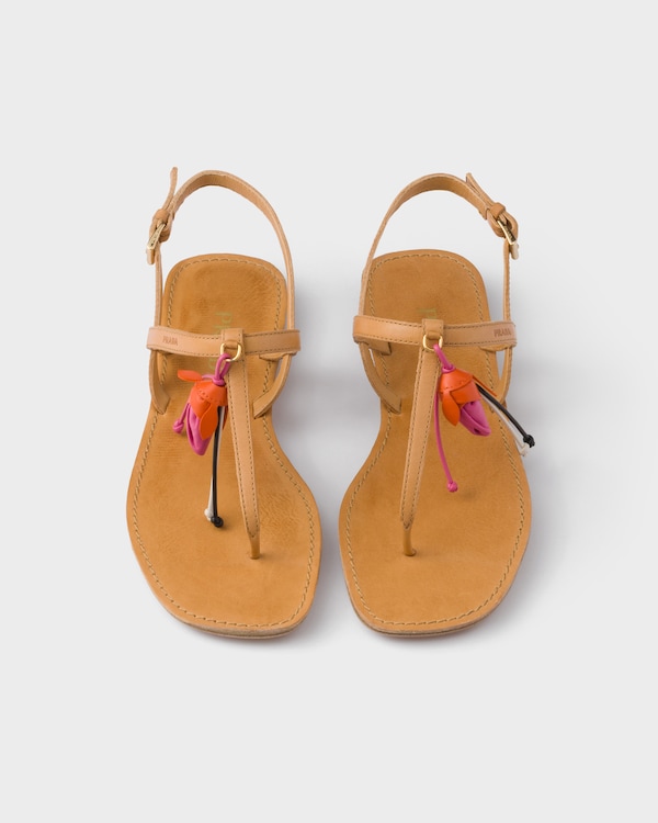 Antiqued leather thong sandals with floral ornament - Natural Antiqued leather thong sandals with floral ornament - Natural