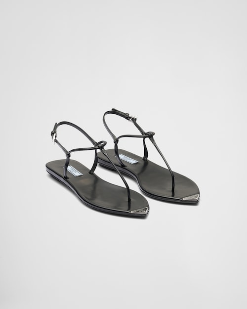 Black Brushed leather thong sandals | Prada