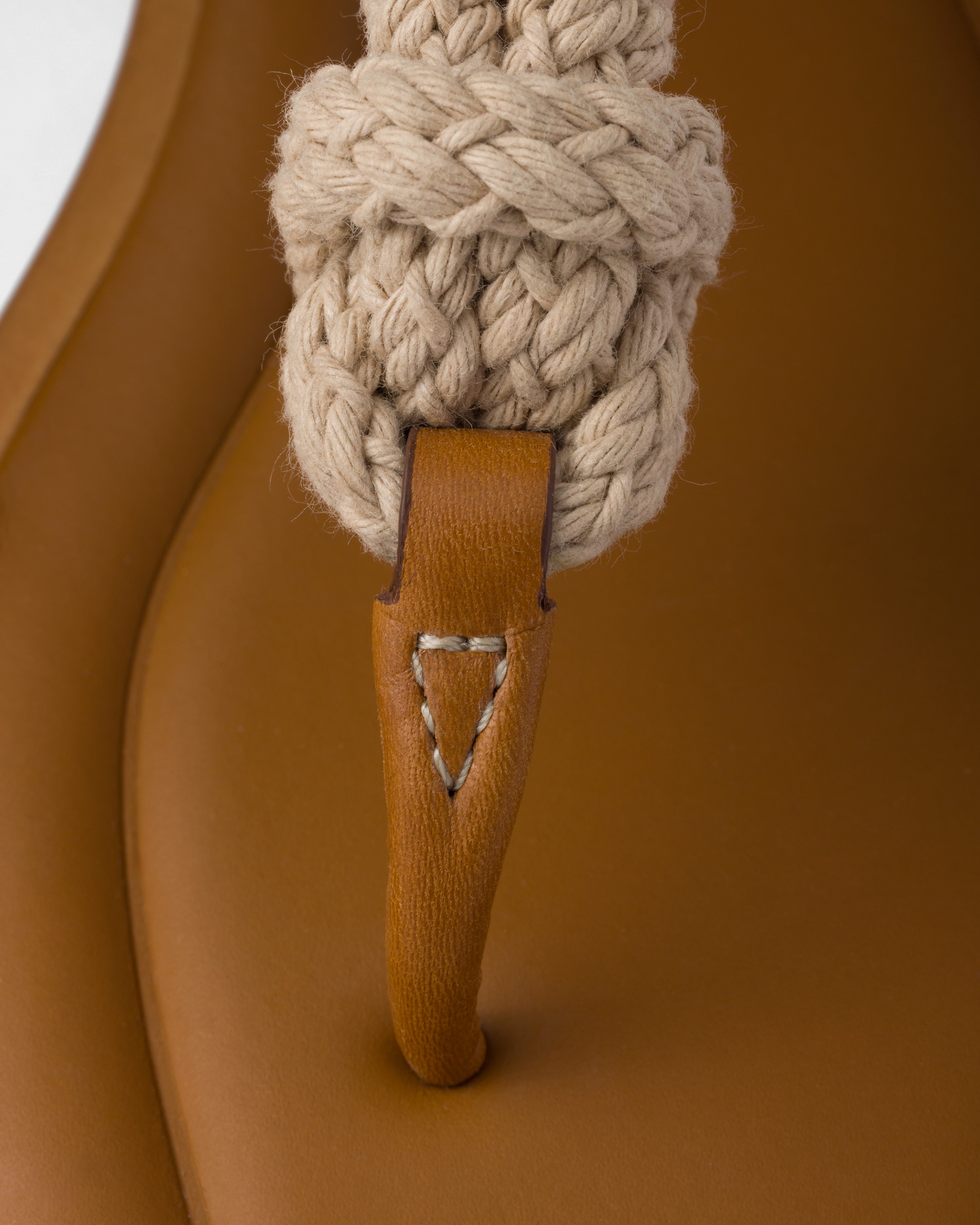 Light Tan Leather and cord thong sandals | PRADA