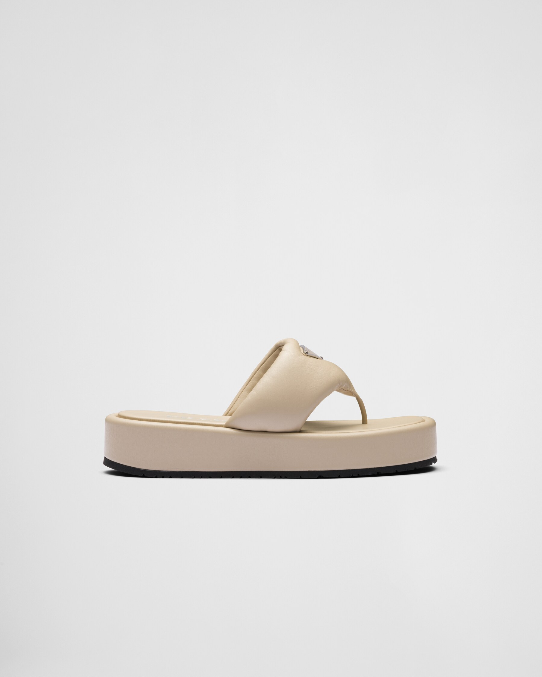 PRA SOFT PADDED NAPPA THONG WEDGE SANDALS WHITE LAMBSKIN