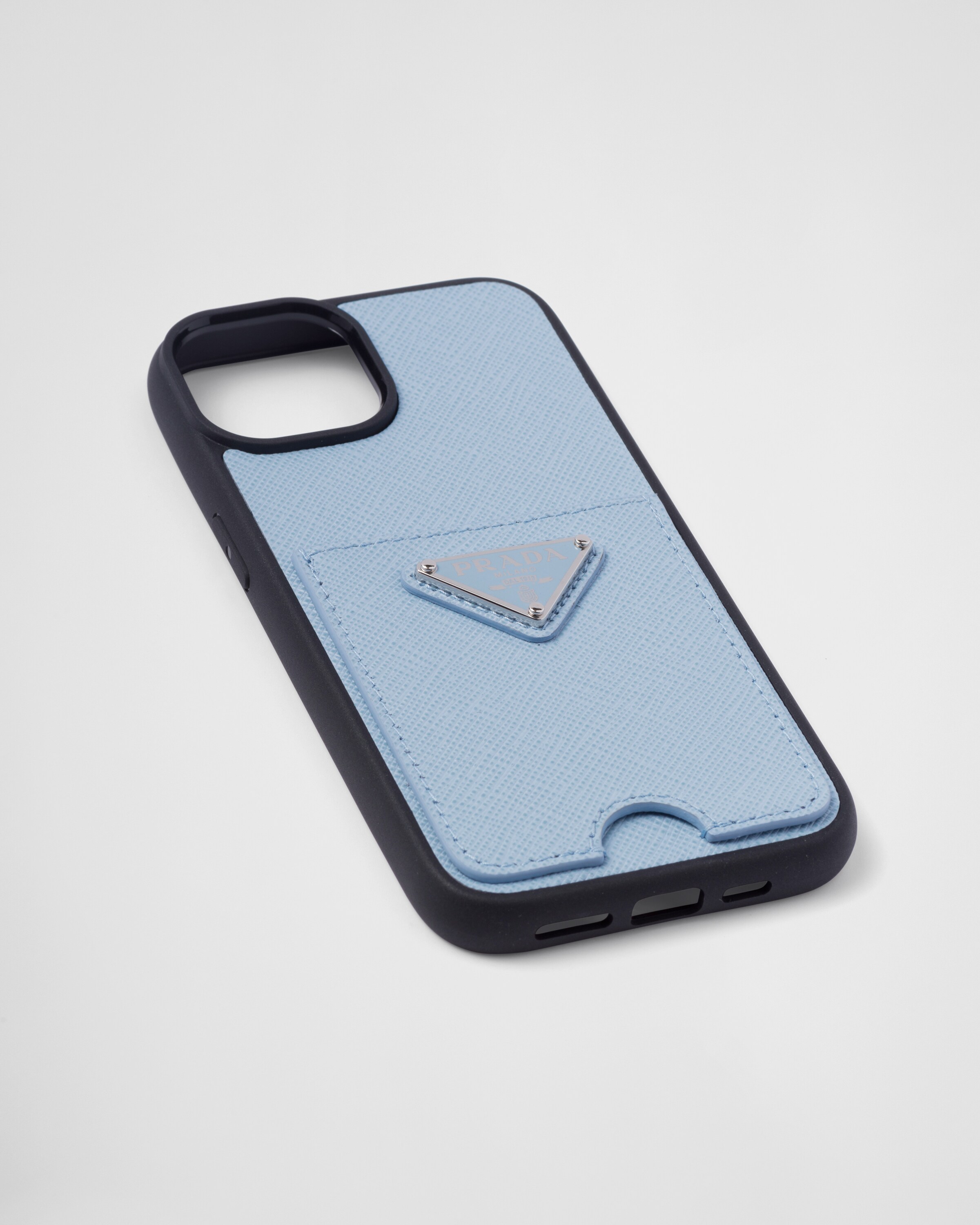 ライトブルー サフィアーノレザー iPhone 14用カバー | Prada