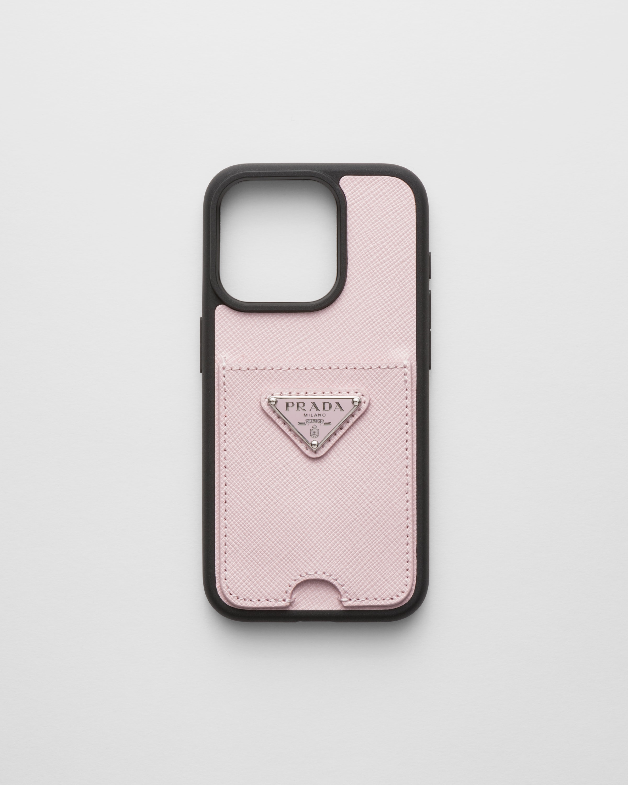 Prada Saffiano Leather Cover For Iphone 15 Pro In Pink