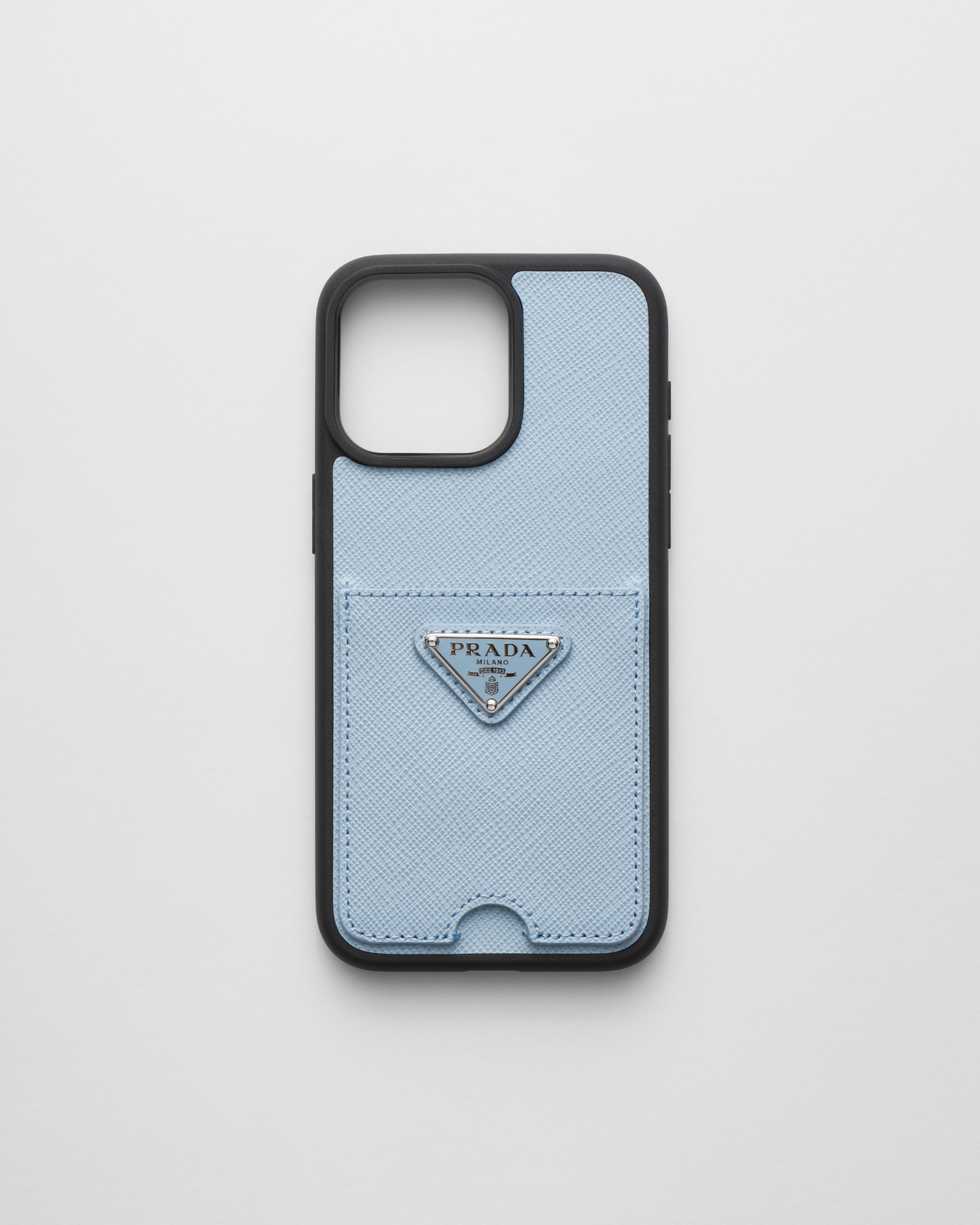 Prada Saffiano Leather Cover For Iphone 15 Pro Max In Blue