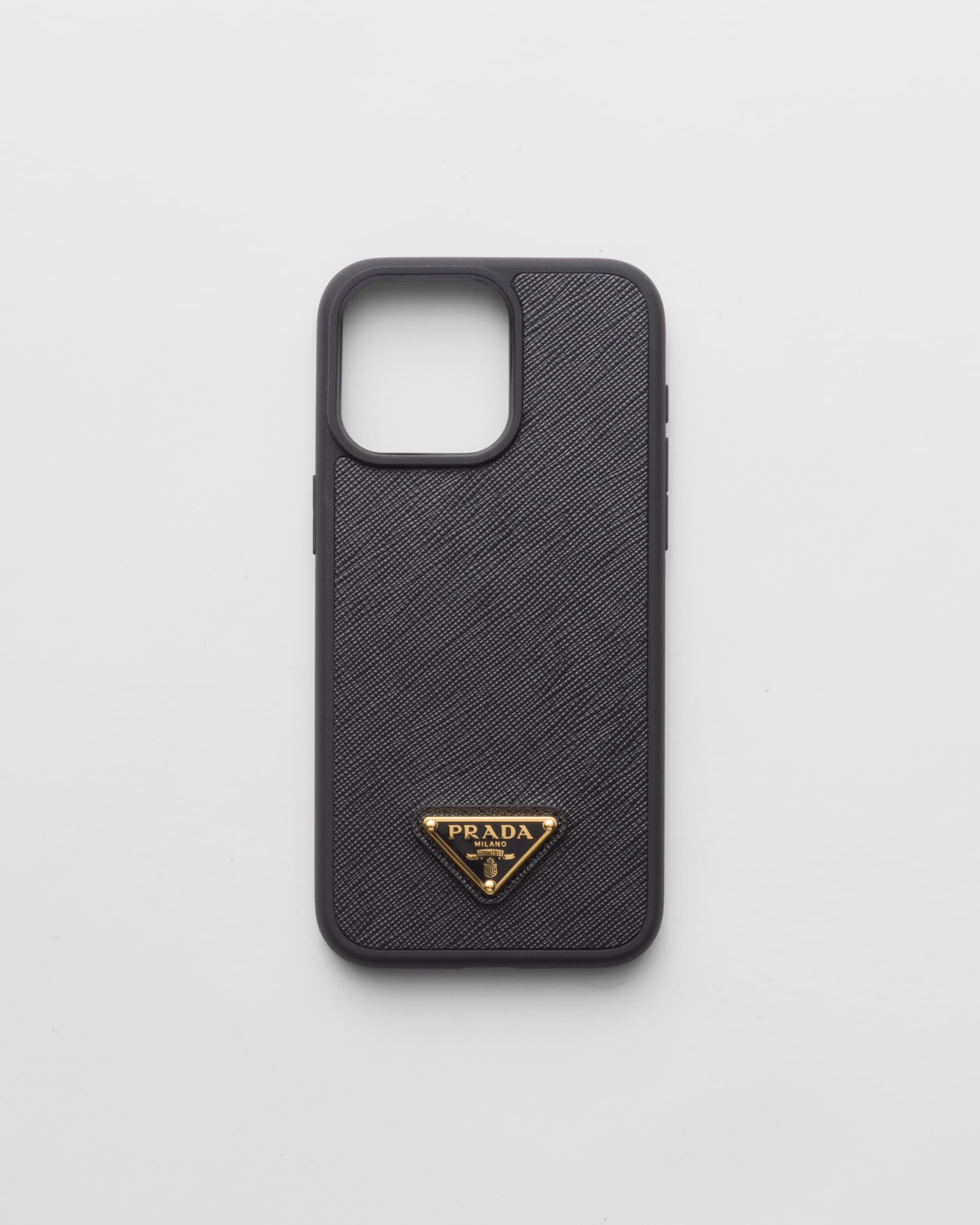 Prada Saffiano Leather Cover For Iphone 15 Pro Max In Black