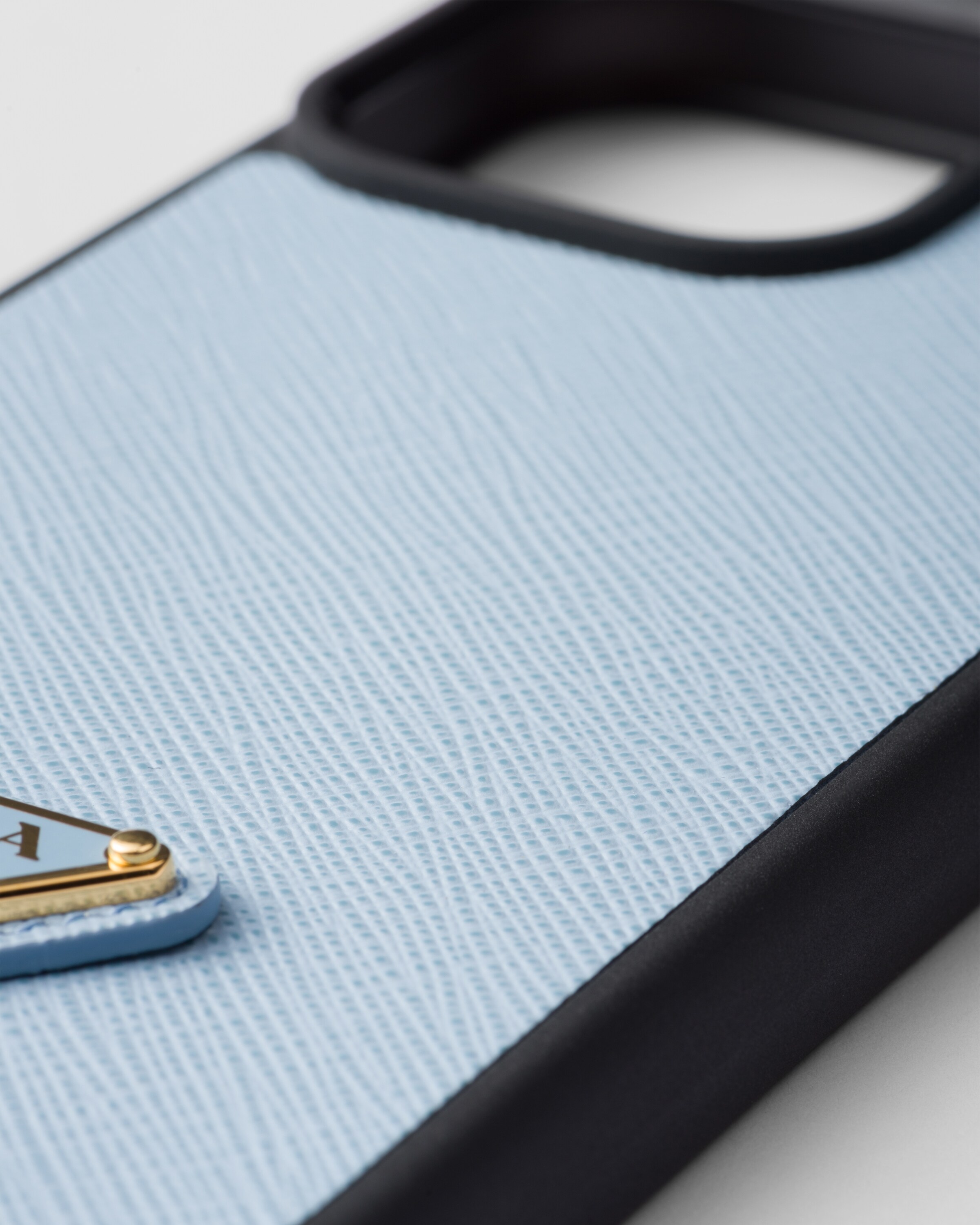 Shop Prada Iphone-15-pro-max-hülle Aus Saffiano-leder In Light Blue