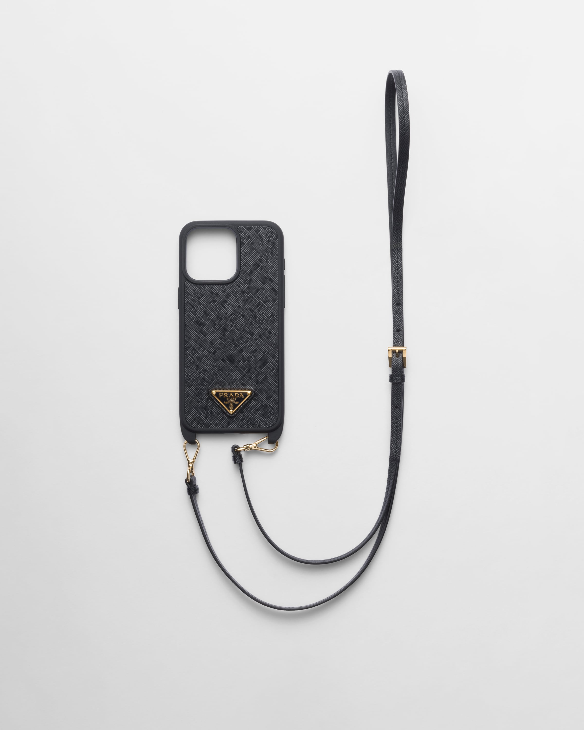 Prada Saffiano Leather Cover For Iphone 15 Pro Max In Black