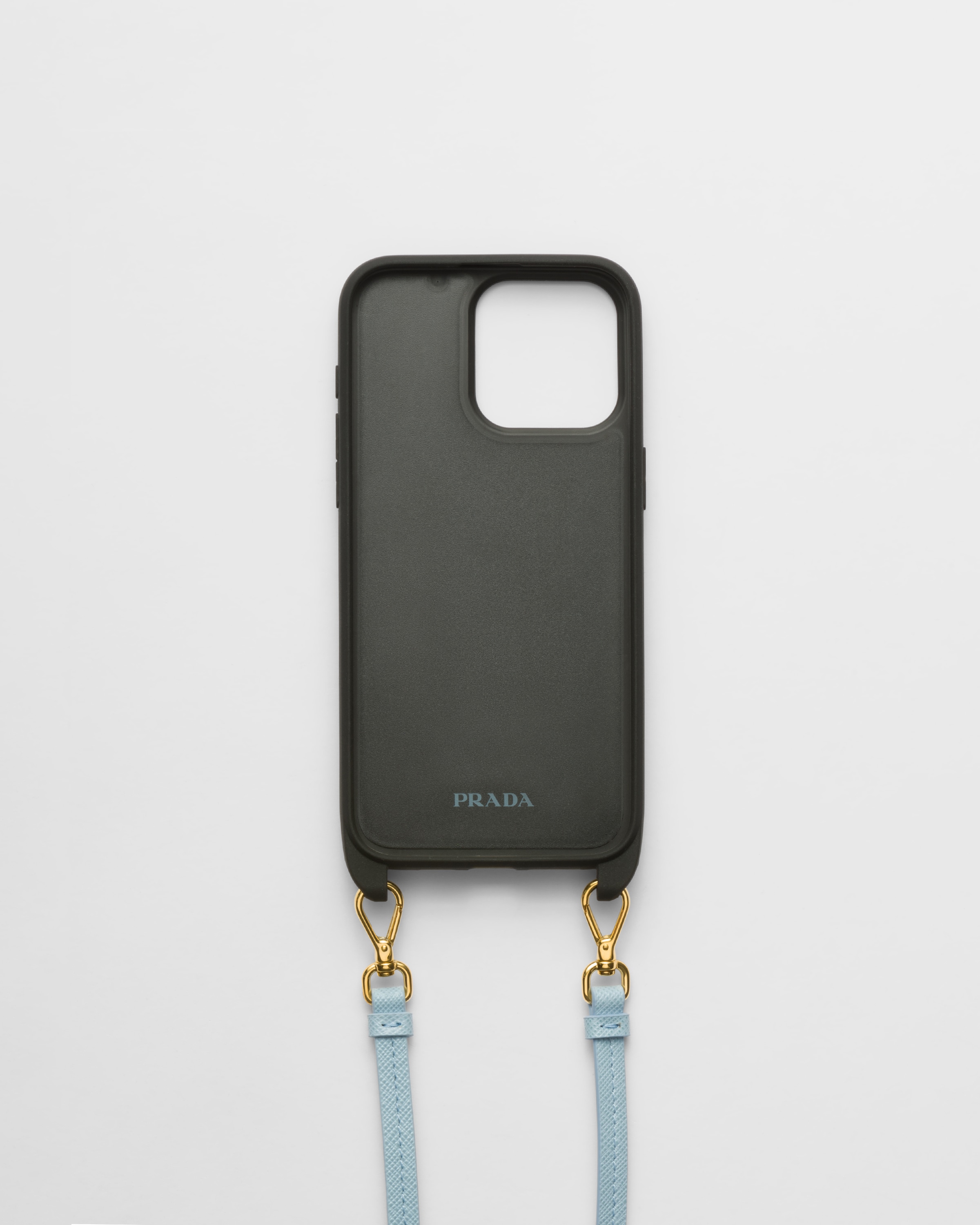 Shop Prada Iphone-15-pro-max-hülle Aus Saffiano-leder In Light Blue